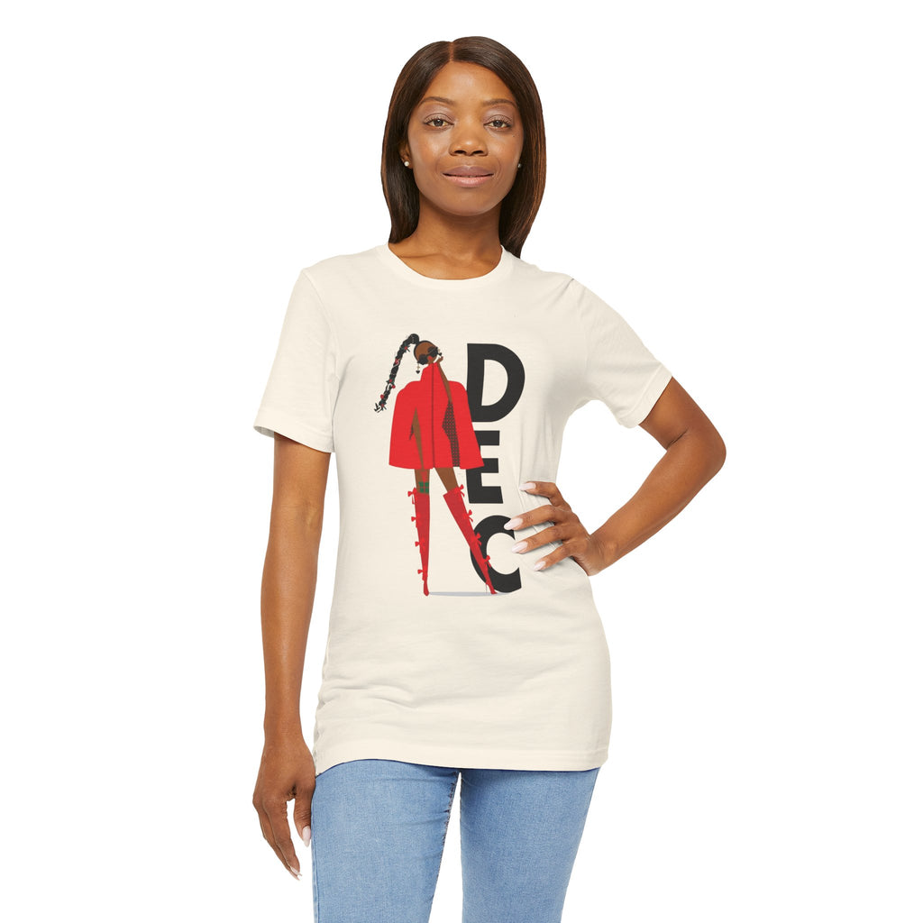 December Fashion Tee  Red Coat Model Graphic Shirt