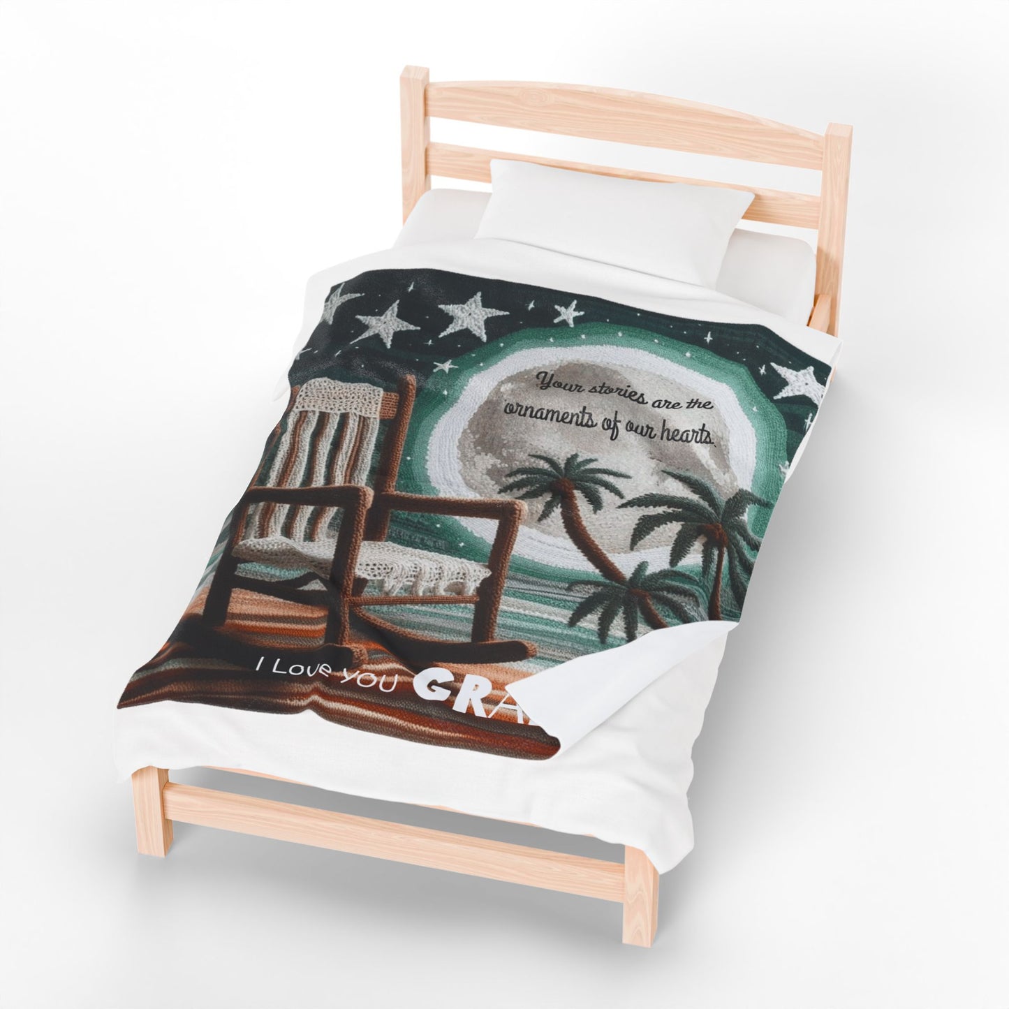 I Love You Grandpa Velveteen Plush Blanket — 'Your stories are the ornaments of our hearts' Rocking Chair Design