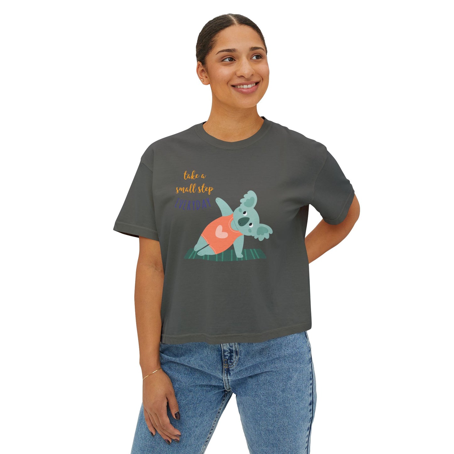 🧘‍♀️ Wear Your Peace. Motivational Women's Boxy Tee - Cute Koala Design, Relaxed Fit for Everyday Wear, Gift for Animal Lovers, Self-Care Message Premium Top