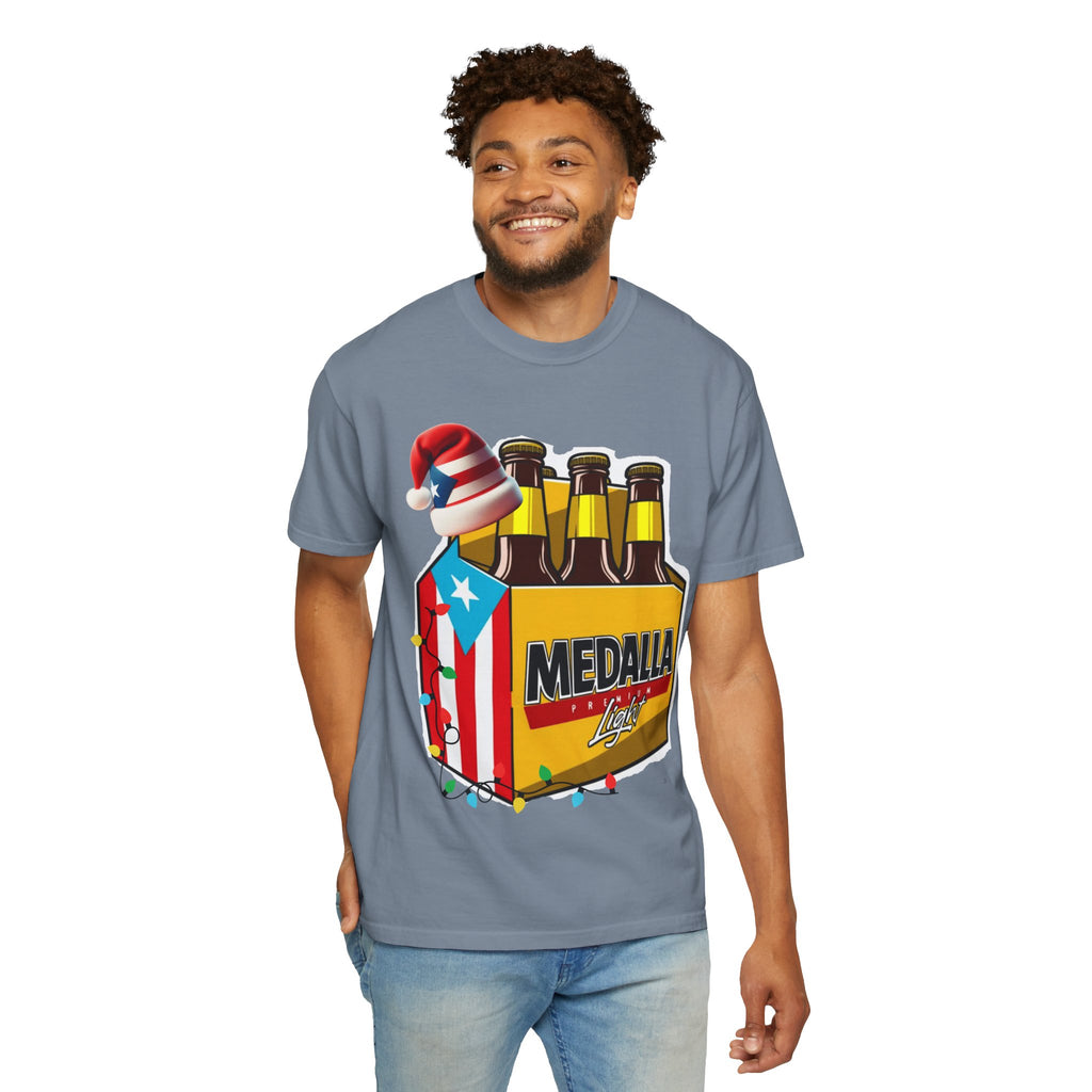Medalla Light Beer T-Shirt  Navidad Boricua Holiday Tee Puerto Rico’s Navidades