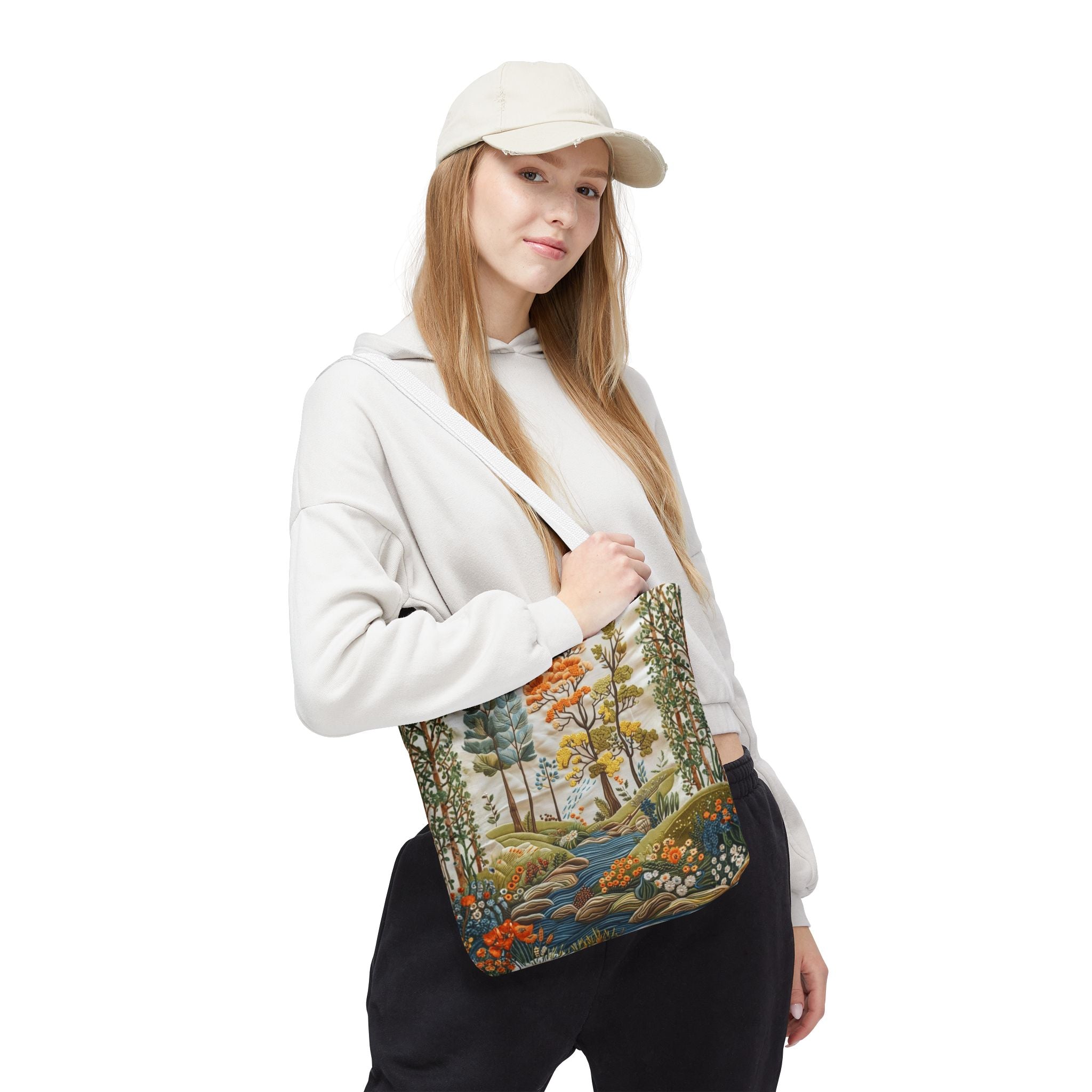 Scenic Meadow Tote Crochet-Decorated Tote Bags