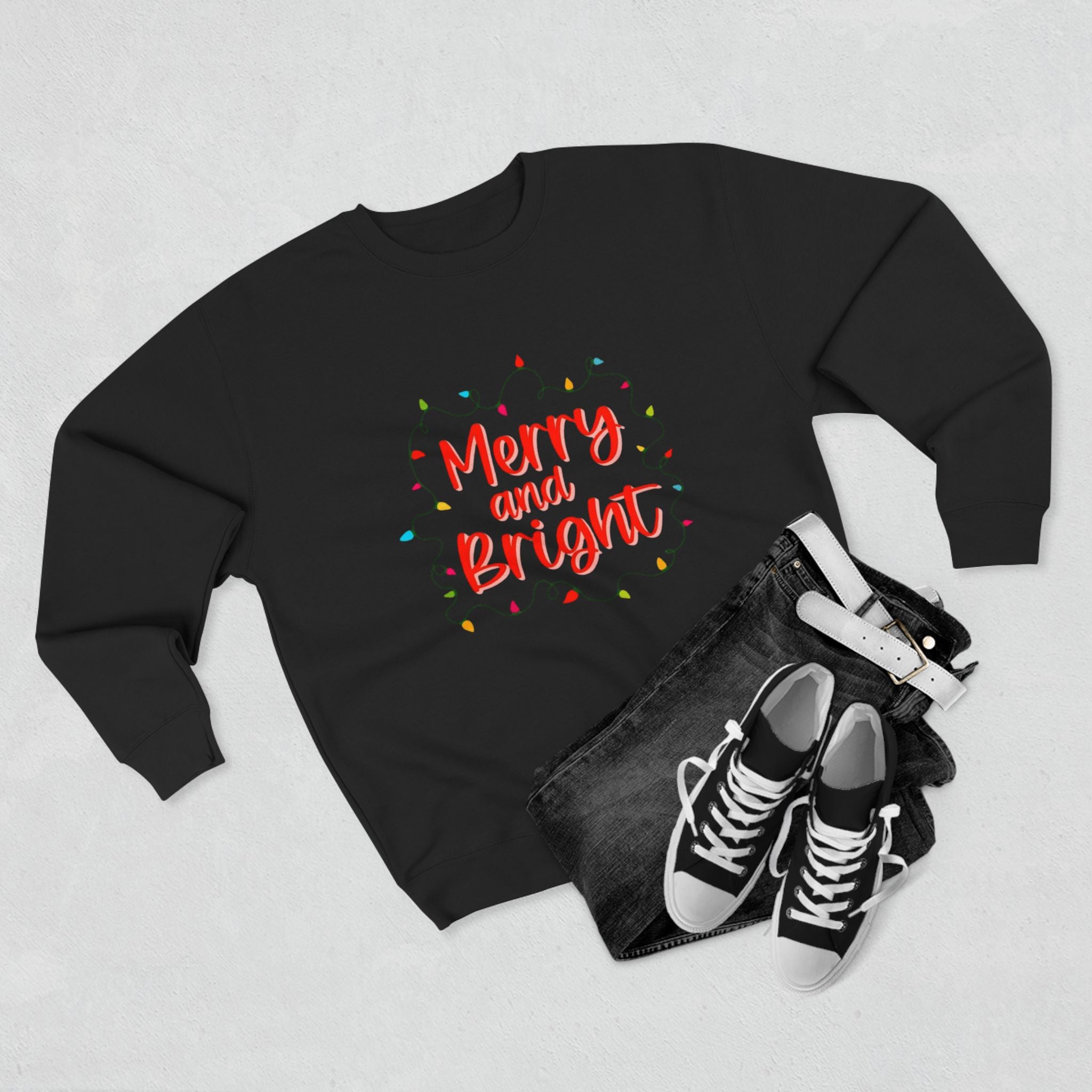 Christmas T-Shirts & Sweatshirts | Holiday Graphic Tees & Cozy Festive Wear Merry and Bright Crewneck Sweatshirt