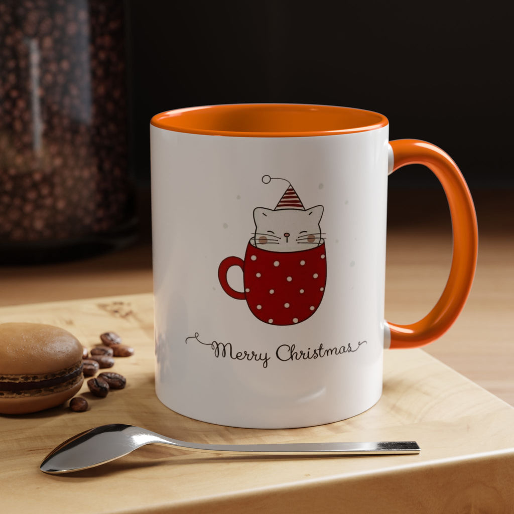 Christmas Cat Accent Mug "Merry Christmas" Polka Dot Holiday Coffee Cup Christmas Mugs Collection!