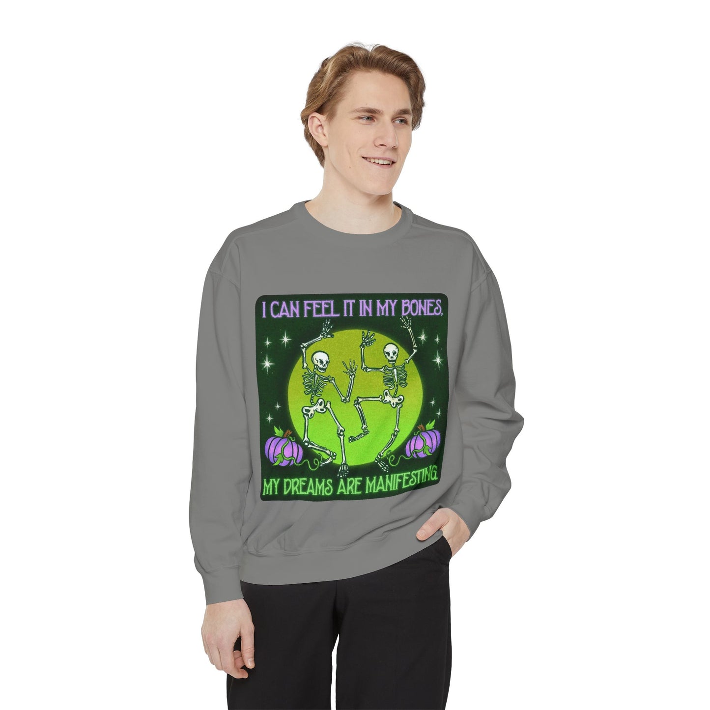 Spooky Manifesting Sweatshirt, Unisex Skeleton Pullover, Halloween Apparel, Cozy Fall Fashion, Casual Trendy Top, Unique Gift