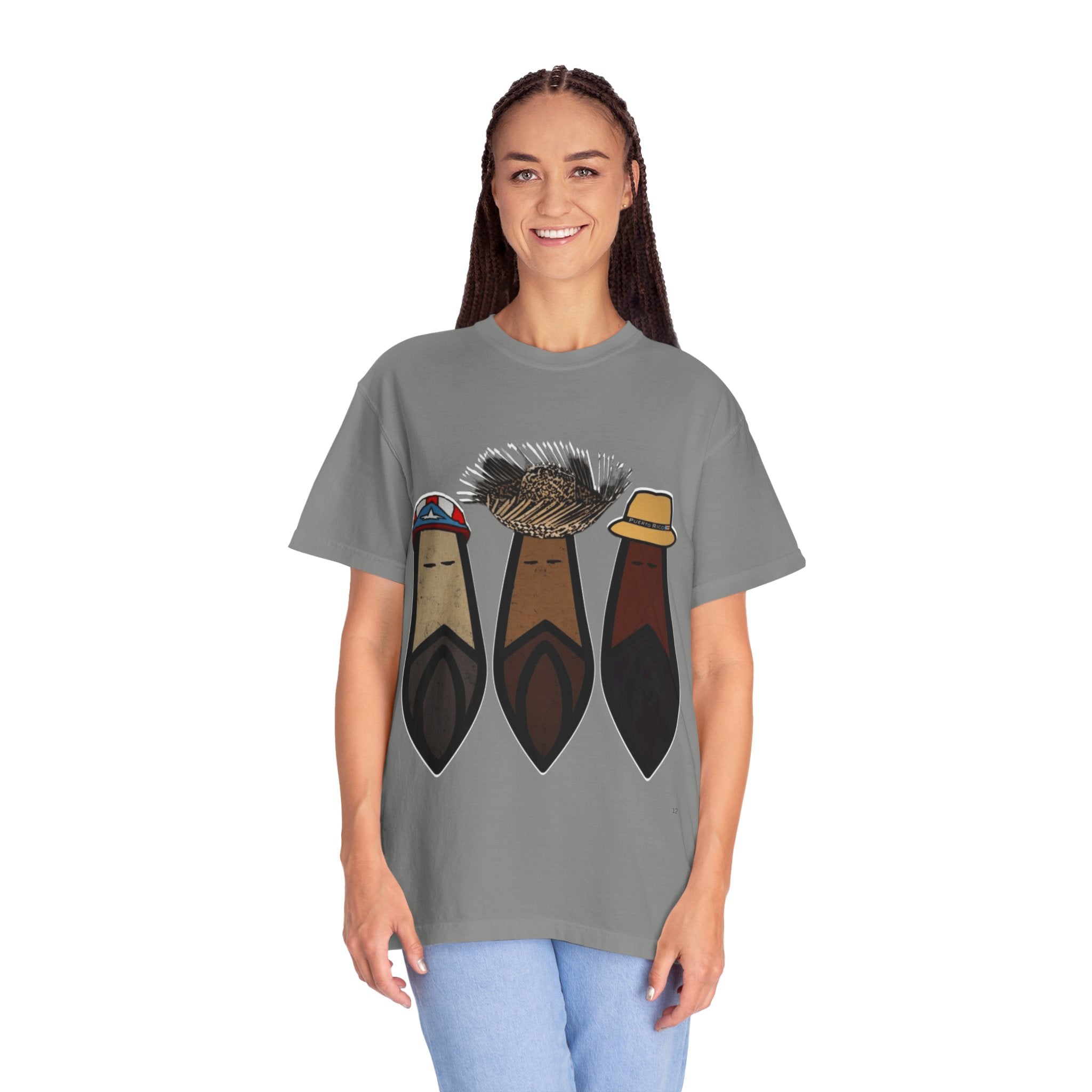 Puerto Rican Batey Cabin T-Shirt  Three Masks & Rustic House Graphic Tee Puerto Rico Navidades