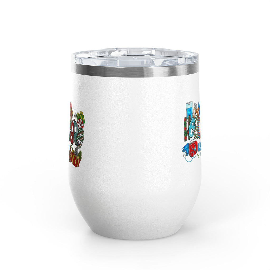 Healthcare Worker 12oz Wine Tumbler — Colorful Holiday Medical Staff Gift Medical Christmas Mug