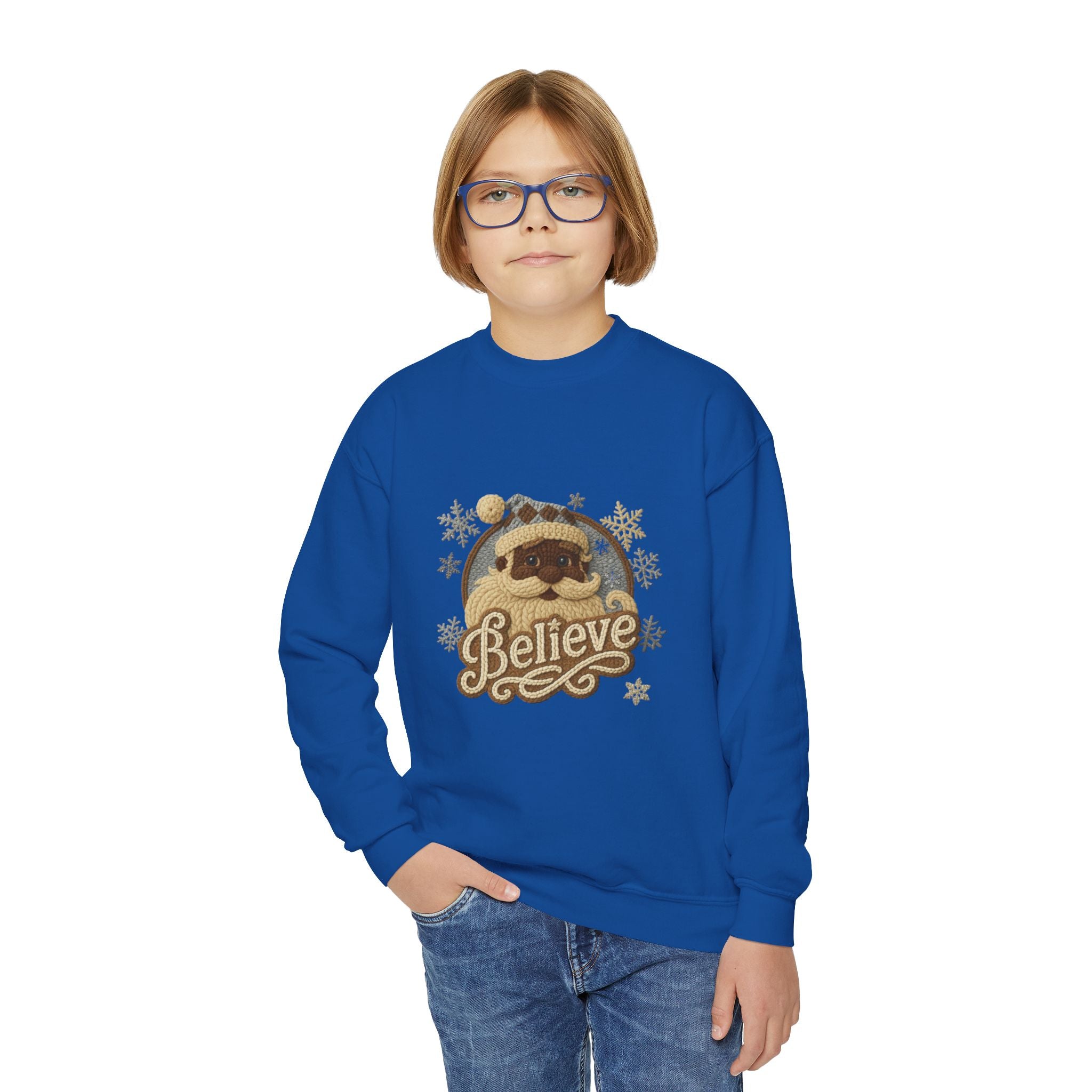 Youth Sweatshirt  'Believe' Cozy Sloth Holiday Crewneck