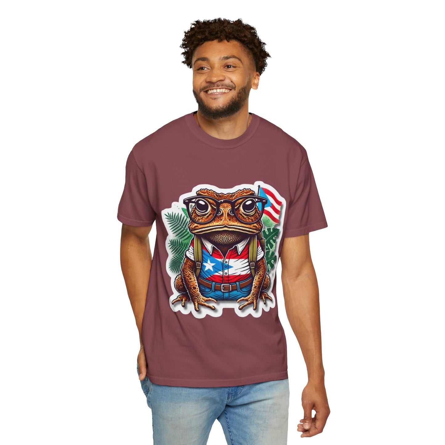 Puerto rico Patriotic Frog T-Shirt, Unisex Garment-Dyed Tee for Nature Lovers, Summer Parties, Luce tu orgullo puertorriqueño con estilo PR