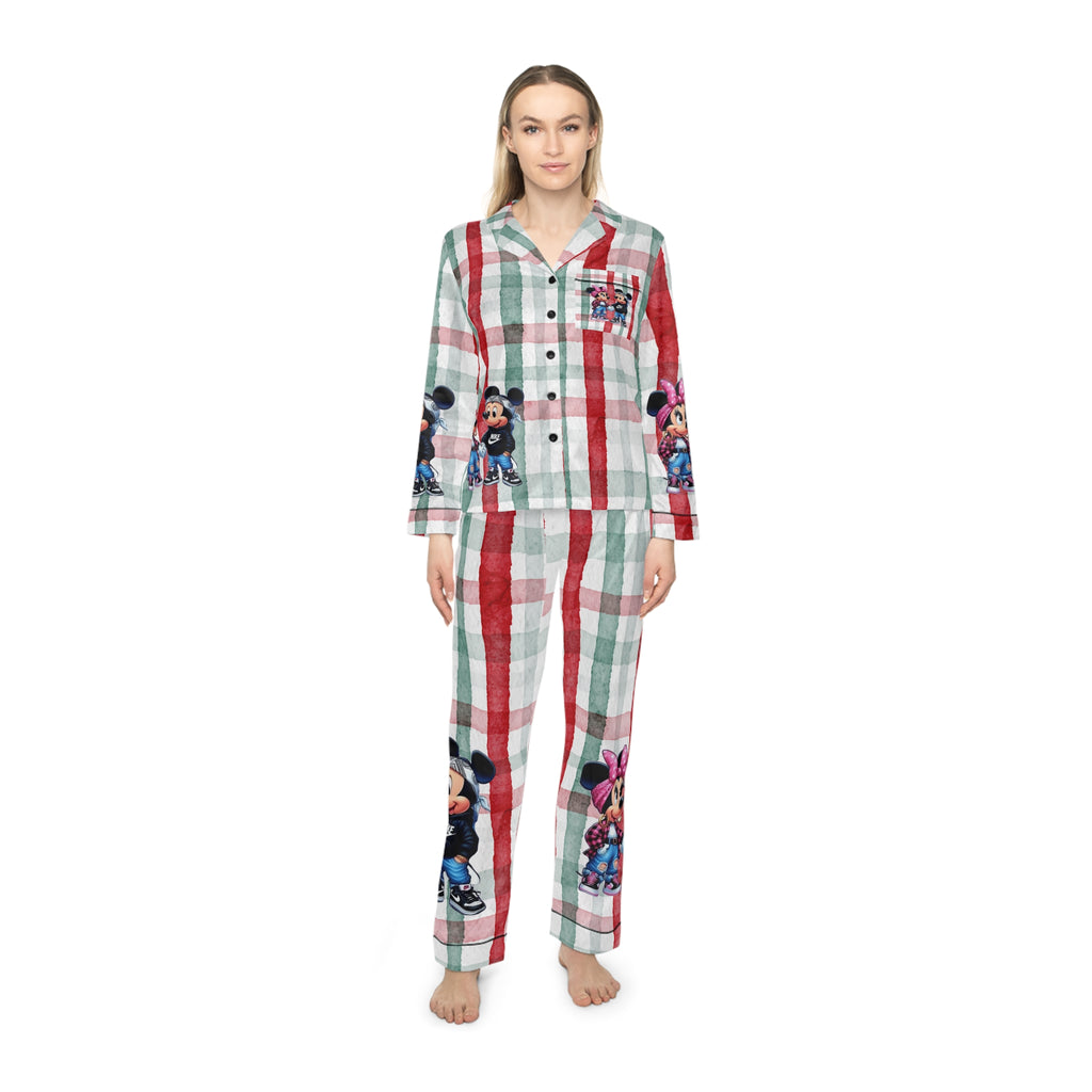 Mickey & Minnie Plaid Satin Pajama Set  Women’s Holiday Lounge PJs