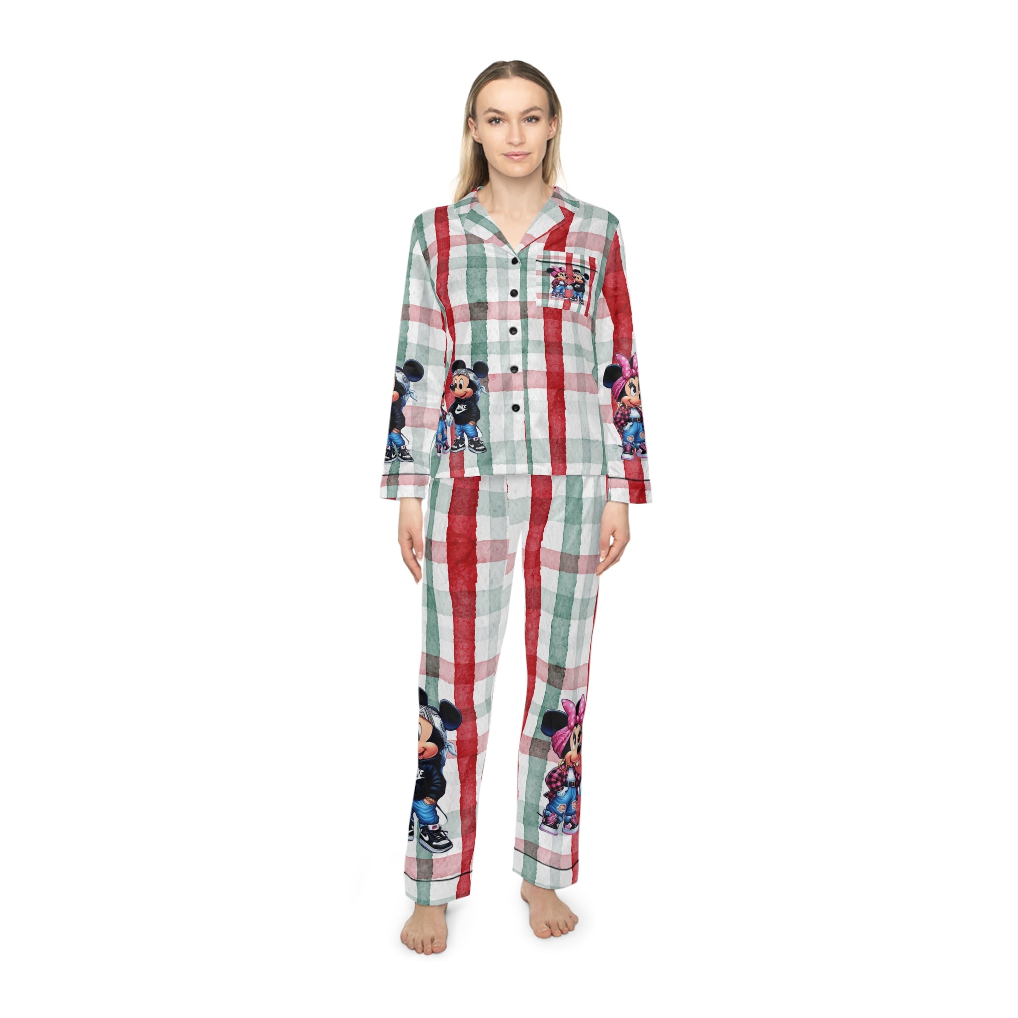 Mickey & Minnie Plaid Satin Pajama Set  Women’s Holiday Lounge PJs