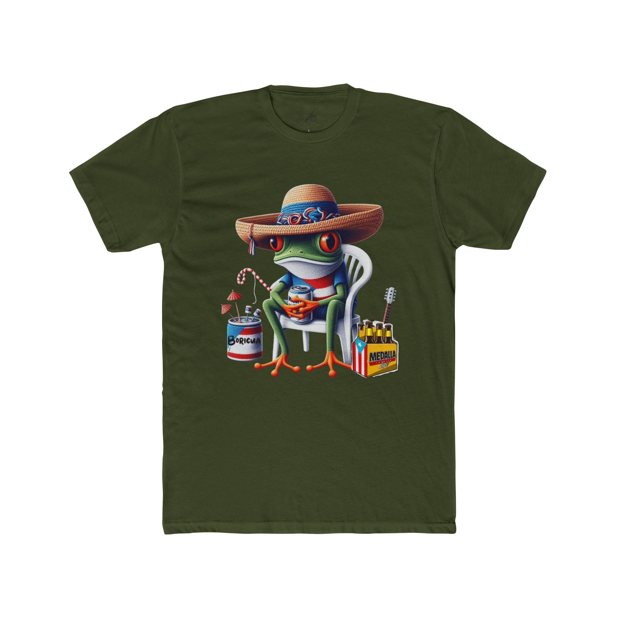 Puerto Rico’s Navidades Coqui Frog Fishing Tee  Cute Cartoon Frog Angler Graphic T‑Shirt