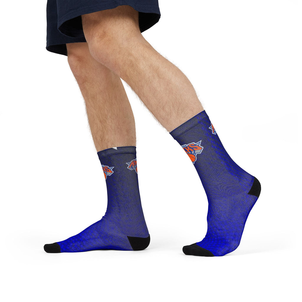 Blue Gradient Crew Socks with Basketball Logo — Sublimation Athletic Socks