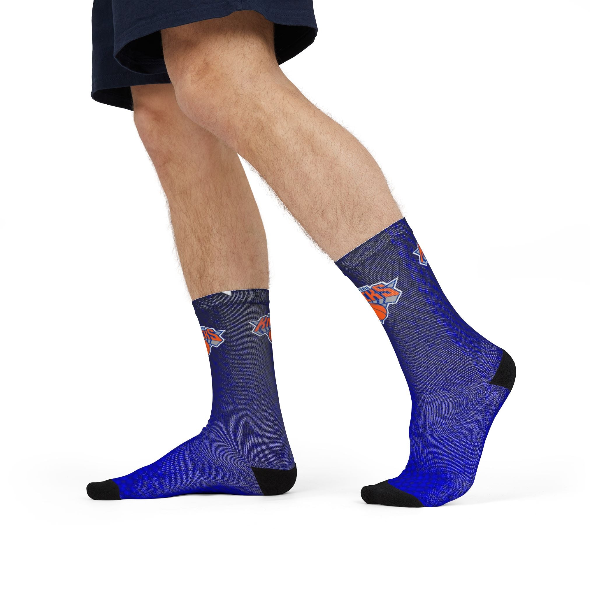 Blue Gradient Crew Socks with Basketball Logo — Sublimation Athletic Socks