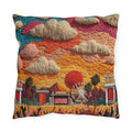 Retro Festival Outdoor Pillow — Sunset Carnival Embroidered Design
