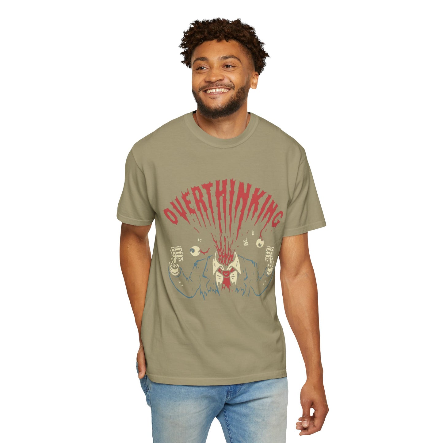 Mentally on Vacation Overthinking Garment-Dyed Unisex T-Shirt, Casual Wear, Gift for Anxiety Awareness, Self-Care Apparel, Unique Graphic Tee