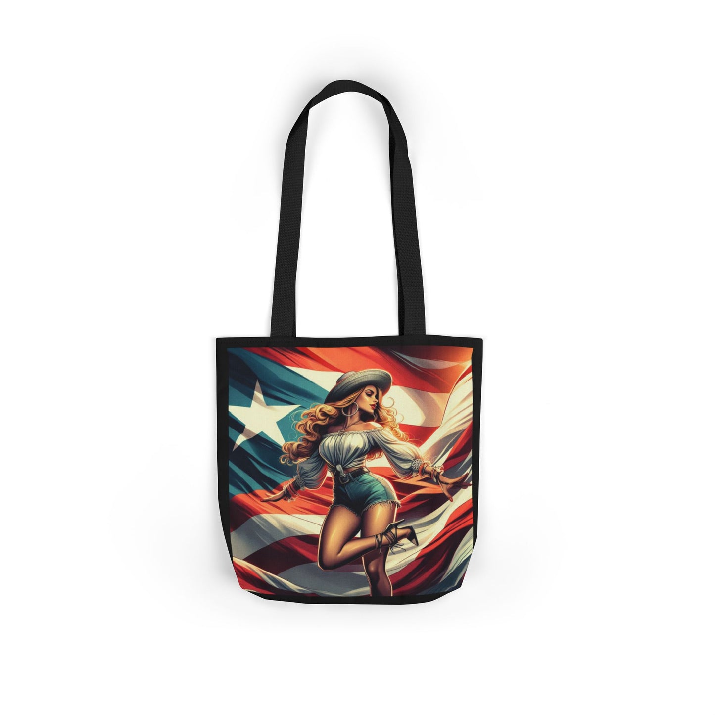 Puerto Rican Flag Handbag Canvas Tote Bag, 5-Color Straps