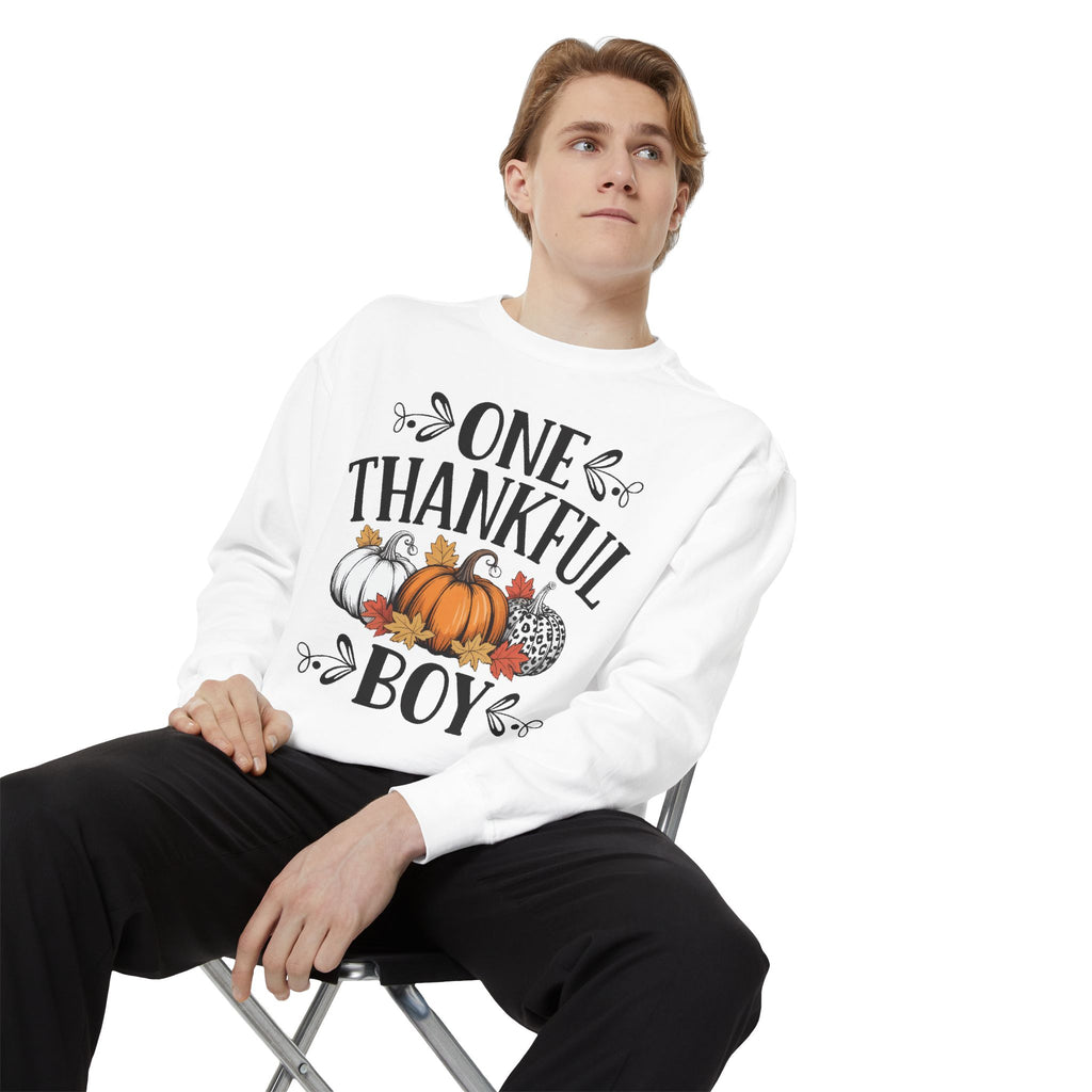 Thankful Boy Sweatshirt  Fall Pumpkin Thanksgiving Crewneck Fall T-Shirts and Sweatshirts Collection