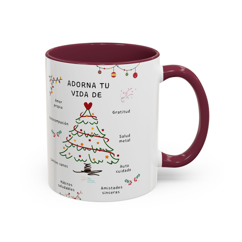 Mug — 'Adorna Tu Vida' Christmas Tree Spanish Holiday Coffee Mug (11oz/15oz)