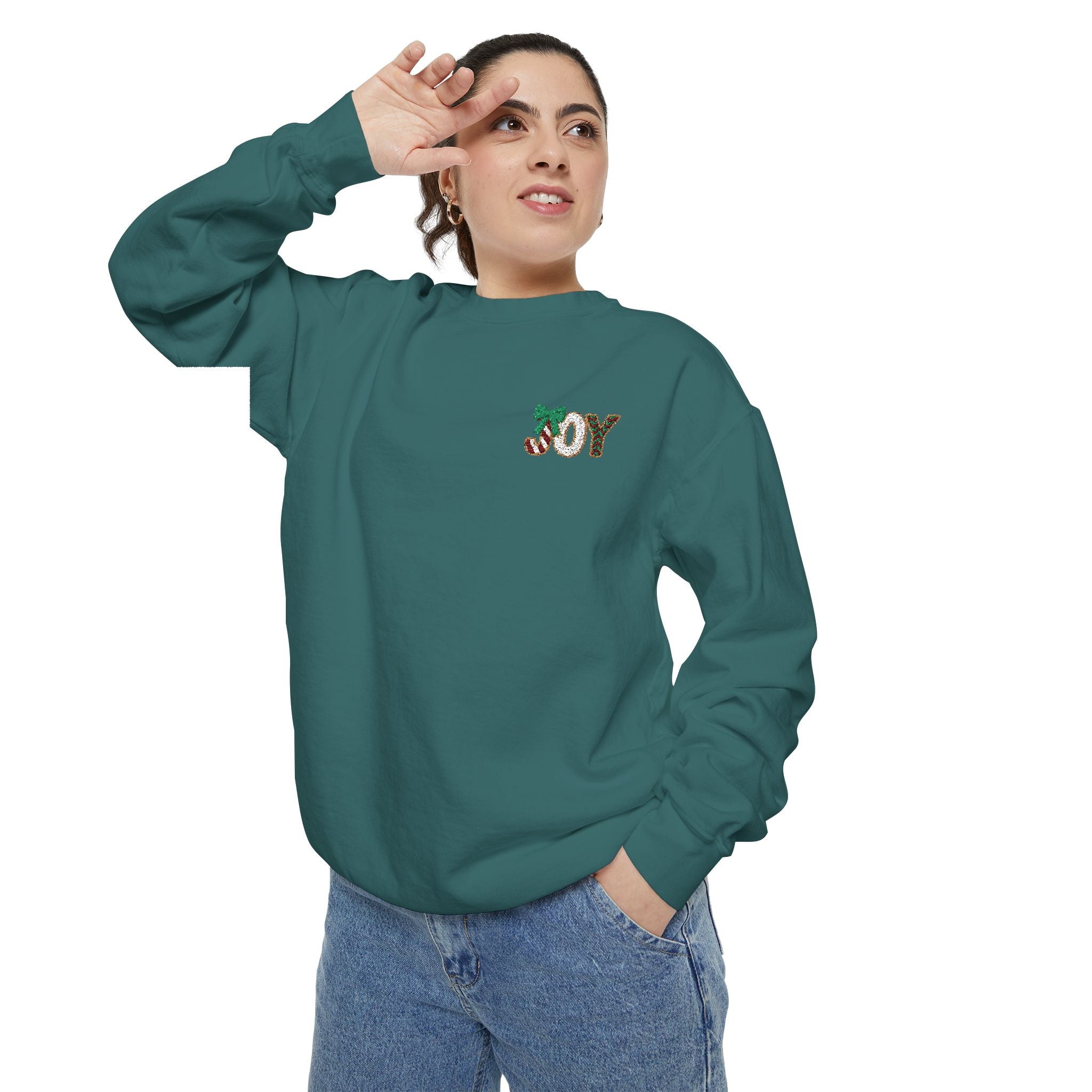 JOY Floral Crewneck Sweatshirt — Holiday Botanical Graphic Christmas T-Shirt & Sweater