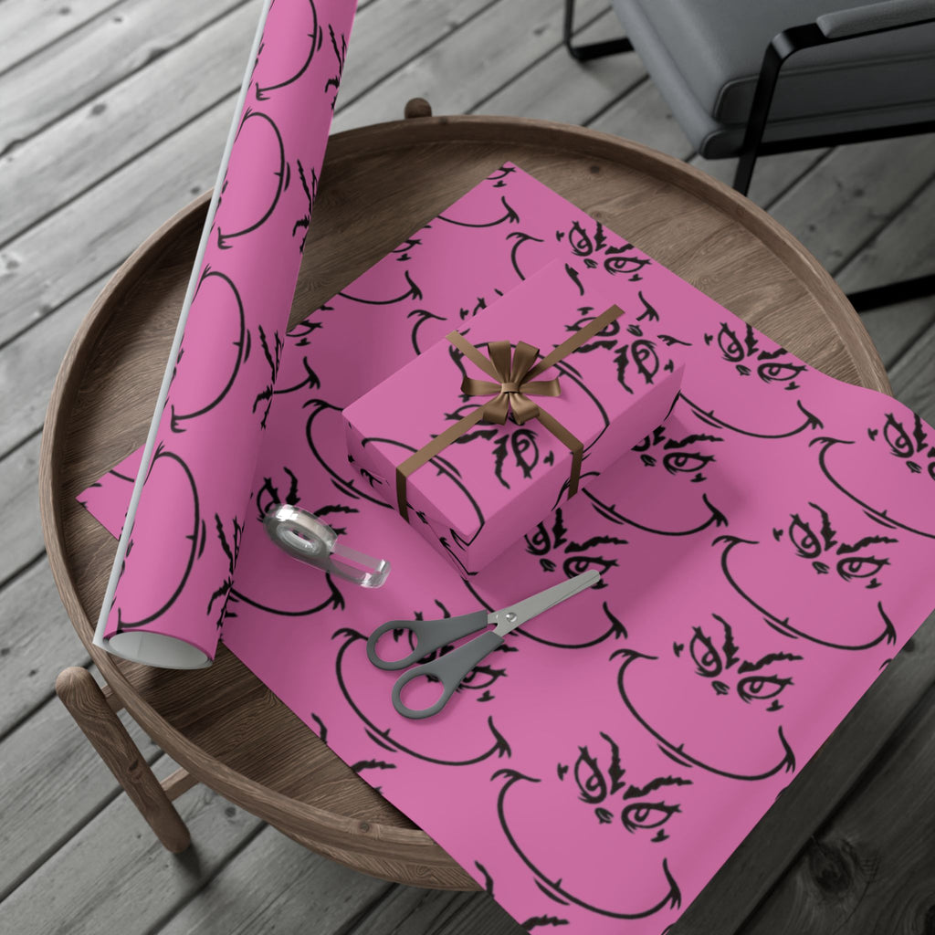 TheGrench Pink Botanical Gift Wrap Paper  Black Fern Pattern Wrapping Sheets