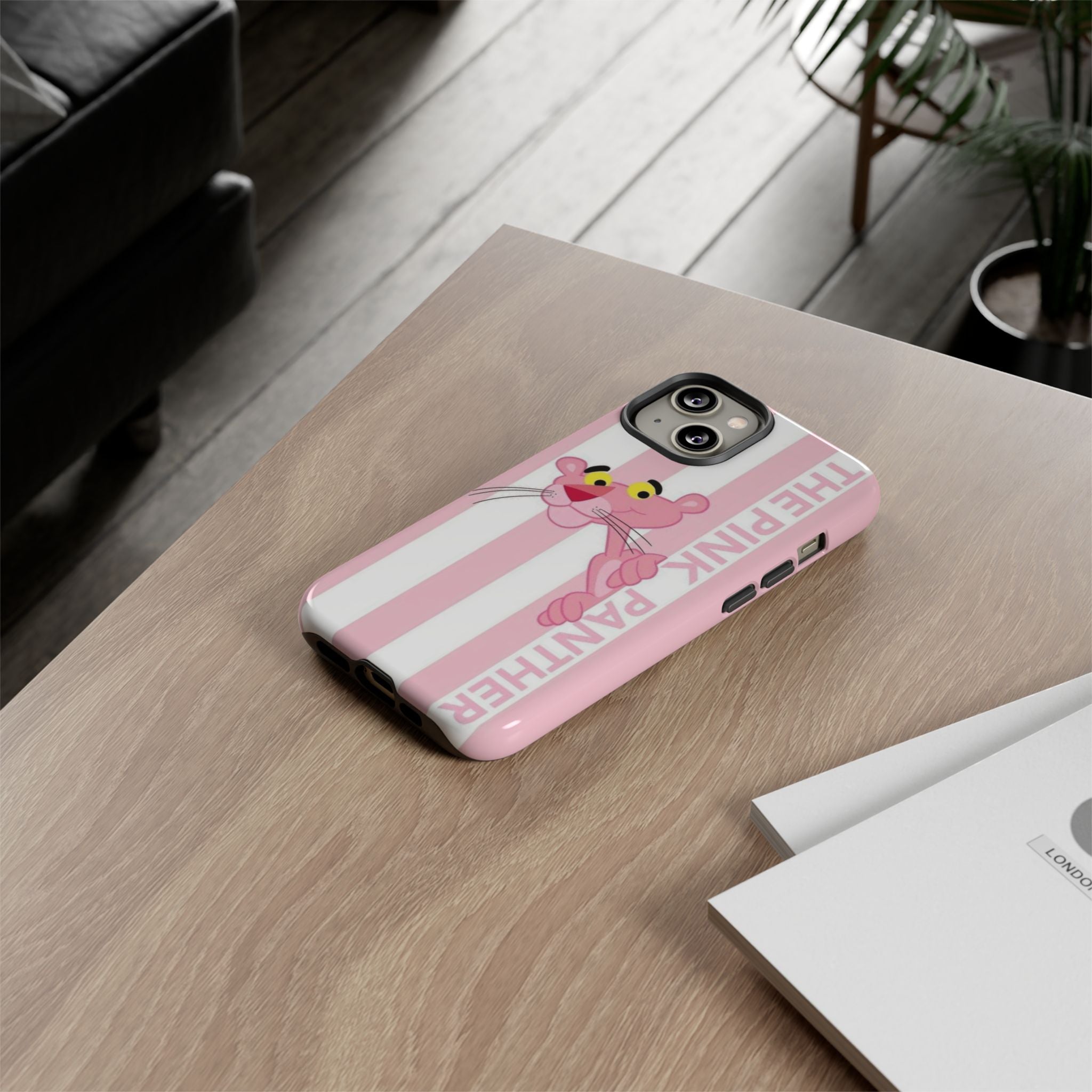 Pink Panther Tough Case Retro Striped Phone Case with "The Pink Panther" Design