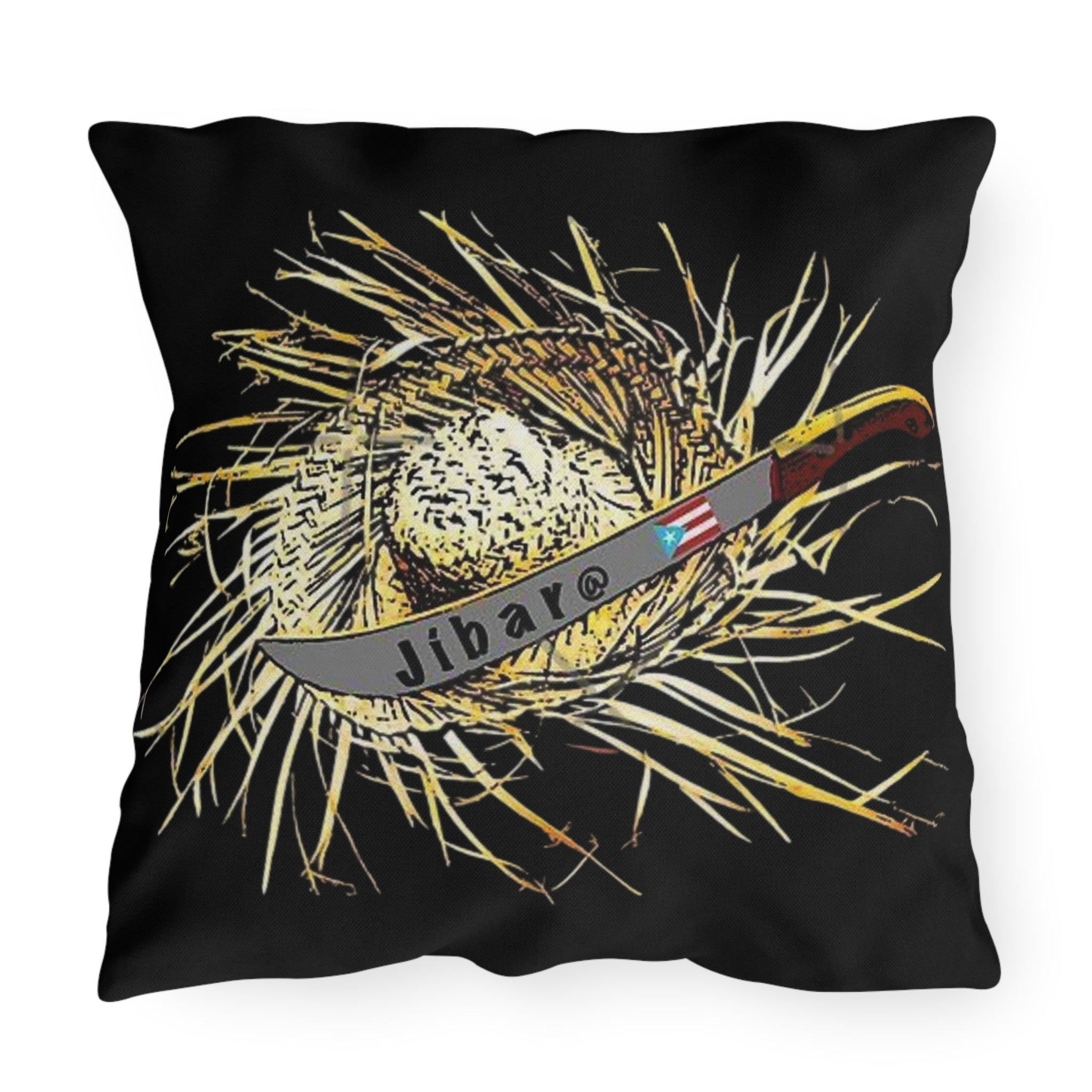 Puerto Rico Culture Pillow Outdoor Pillow – Rustic Straw Hat & Machete Design (Jibaro)