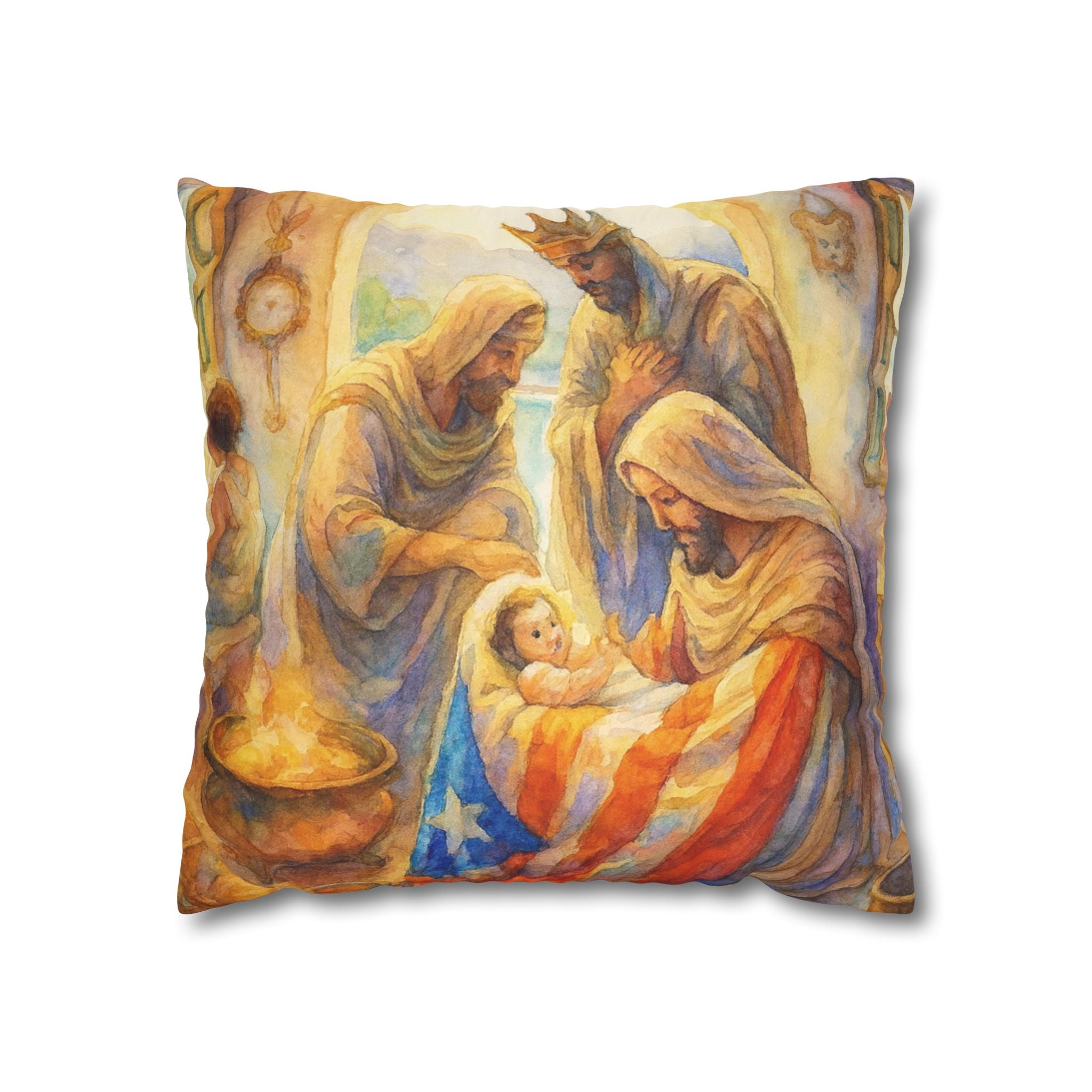 The Tree Kings with  Baby Jesus Decorative Pillow los Tres Reyes Magos Puerto Rico Culture Pillow