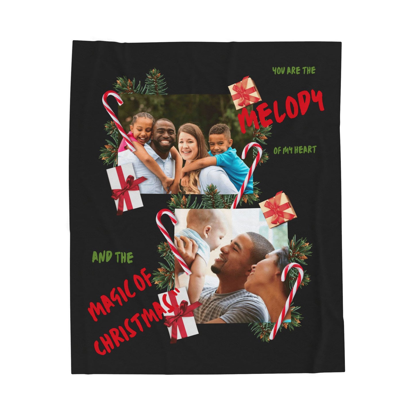 Personalized Christmas Photo Plush Blanket  “You Are the Melody of My Heart” Holiday Throw