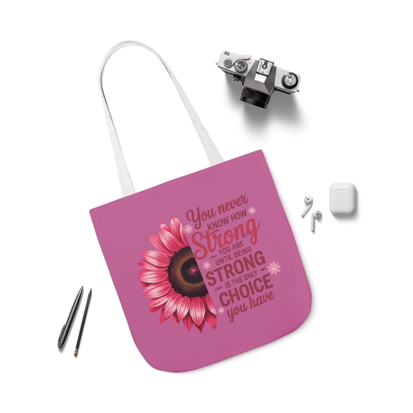 Cancer Survivor Hope Collection Inspirational Canvas Tote Bag with Floral Design