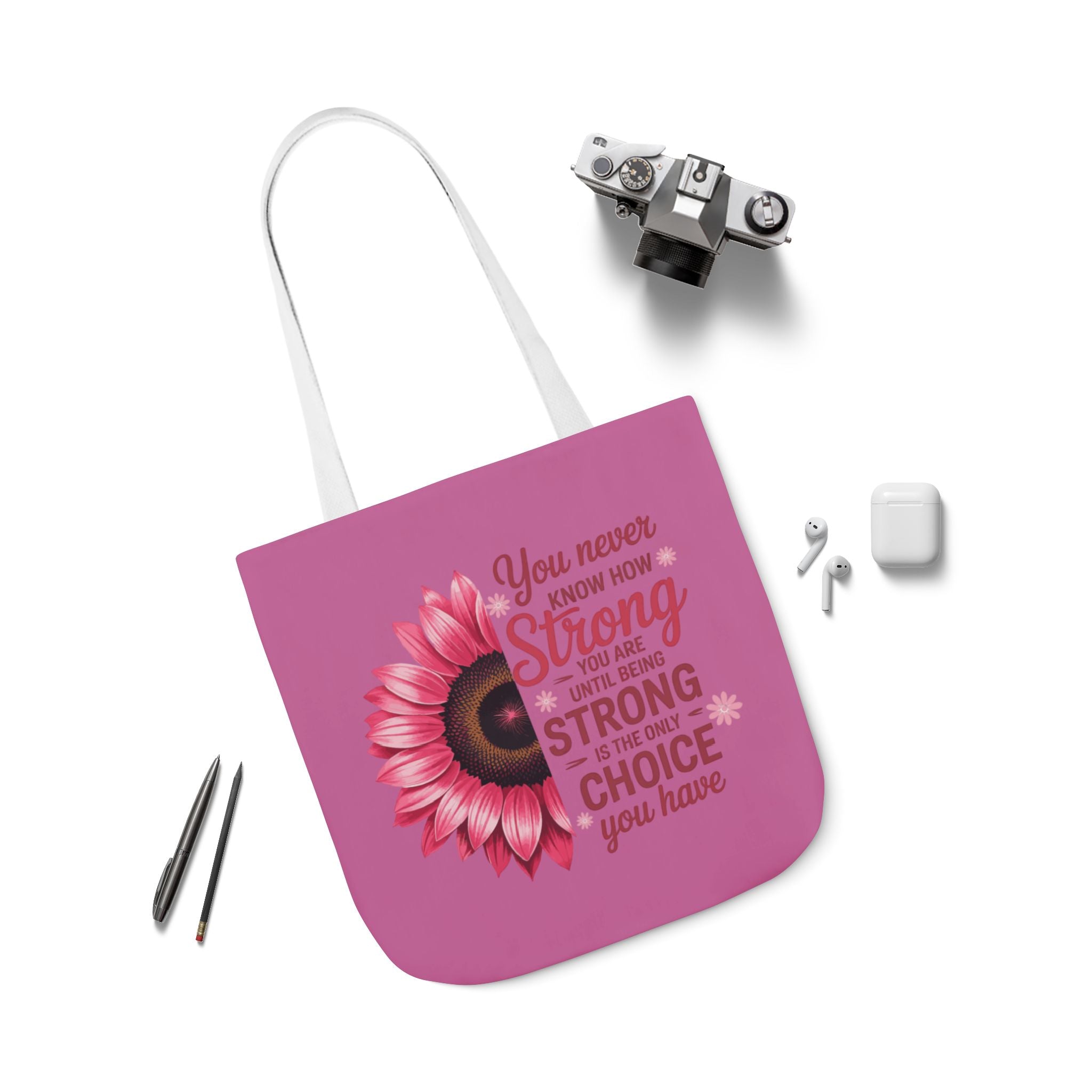 Cancer Survivor Hope Collection Inspirational Canvas Tote Bag with Floral Design