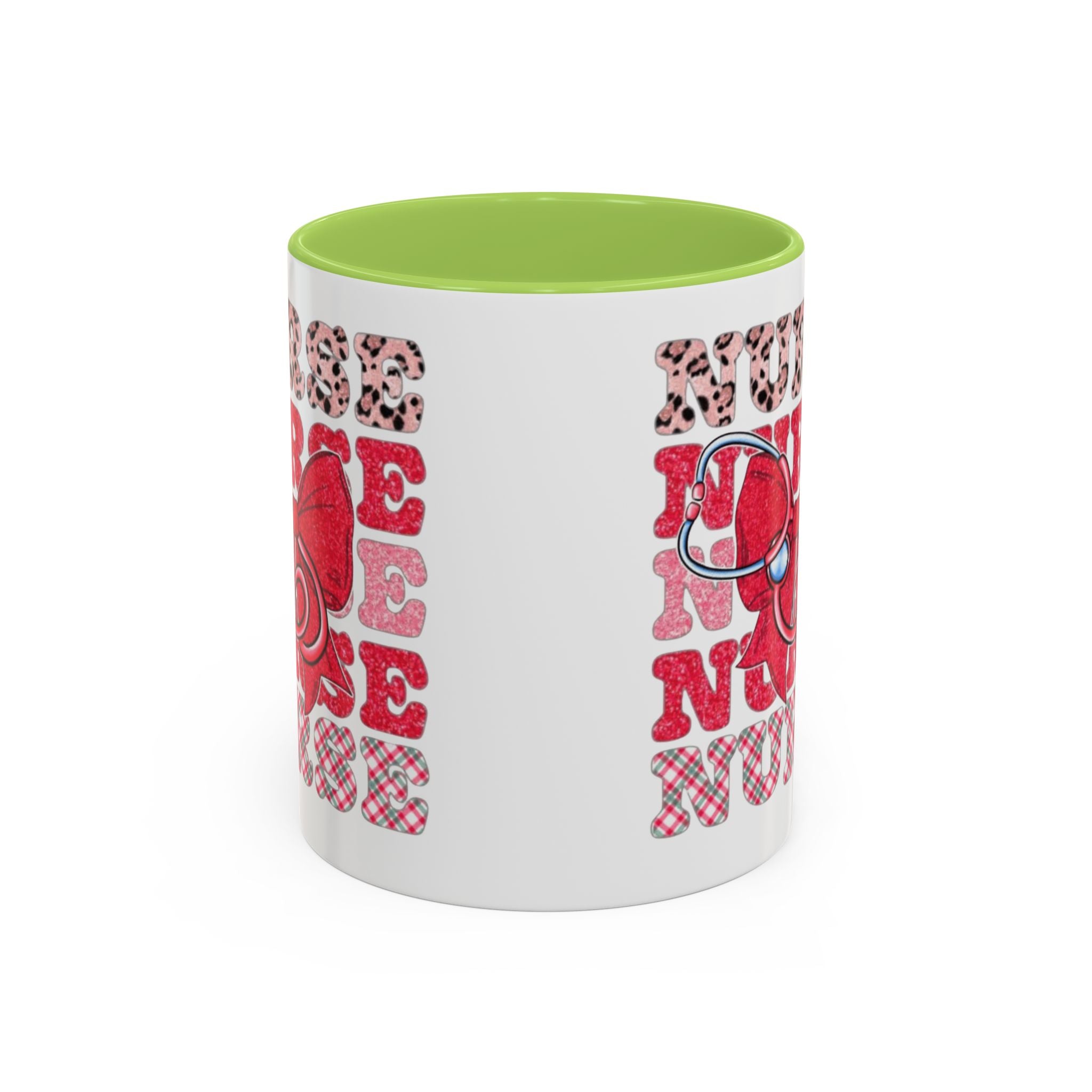 Nurse Stethoscope Bow Accent Coffee Mug — Cute Leopard & Plaid Healthcare Gift (11/15oz) Medical Christmas Mug