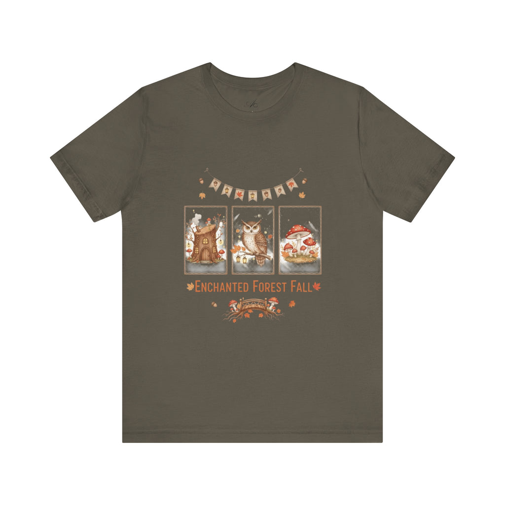Enchanted Forest Fall Tee, Cute Owl Shirt, Autumn Graphic Tee, Nature Lover Gift, Cozy Fall Apparel, Wildlife T-Shirt, Unisex Fall Top