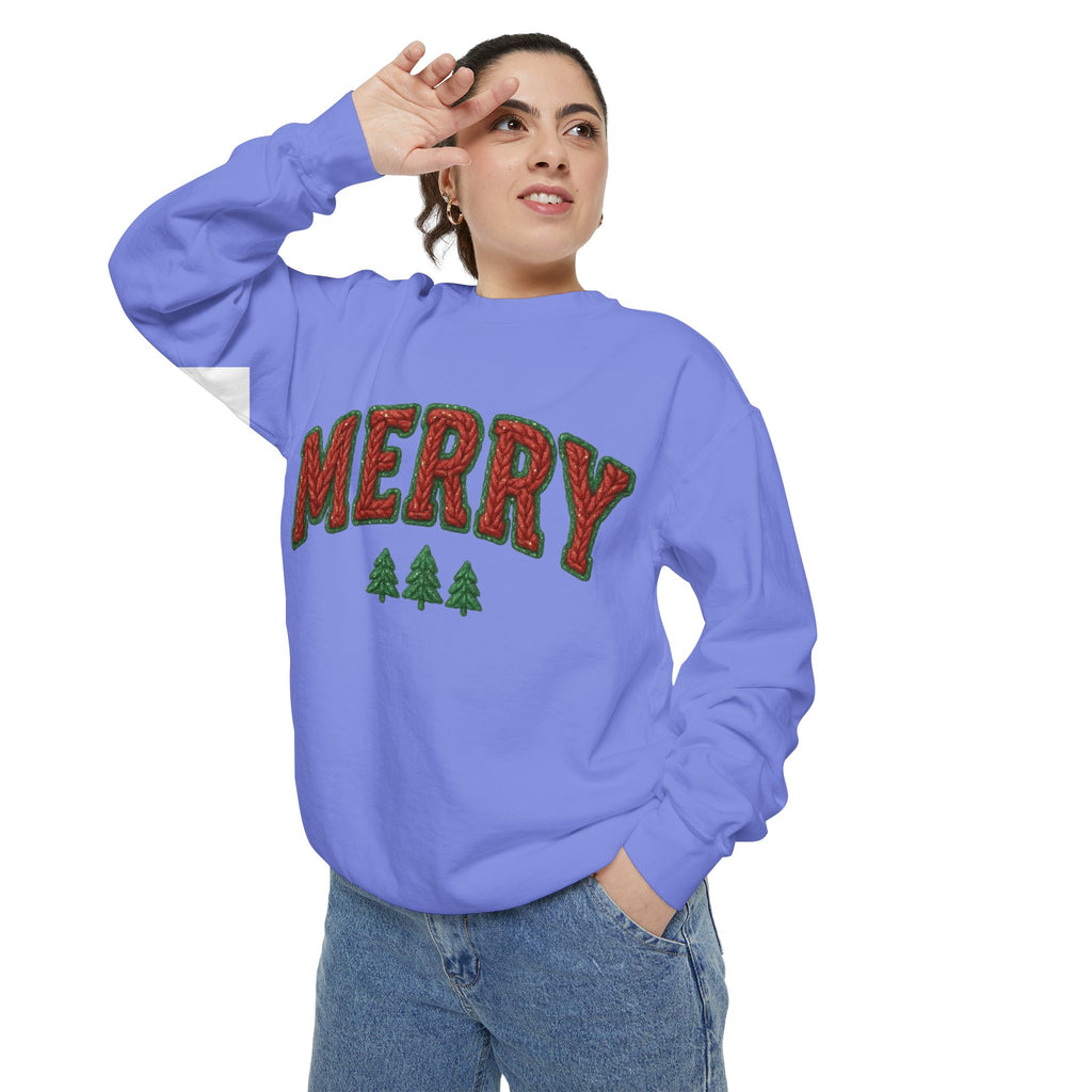 Merry Holiday Sweatshirt — Cozy Christmas Pullover with Tree Graphics Festive Holiday Designs