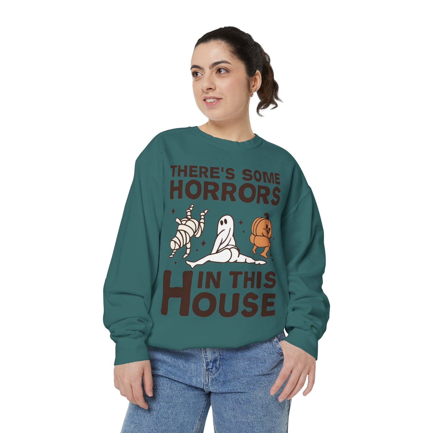 Halloween Themed Unisex Sweatshirt - Fun Ghosts & Mummy Design for Fall, Cozy Casual Wear, Halloween Party, Gift for Friends, Autumn Vibes
