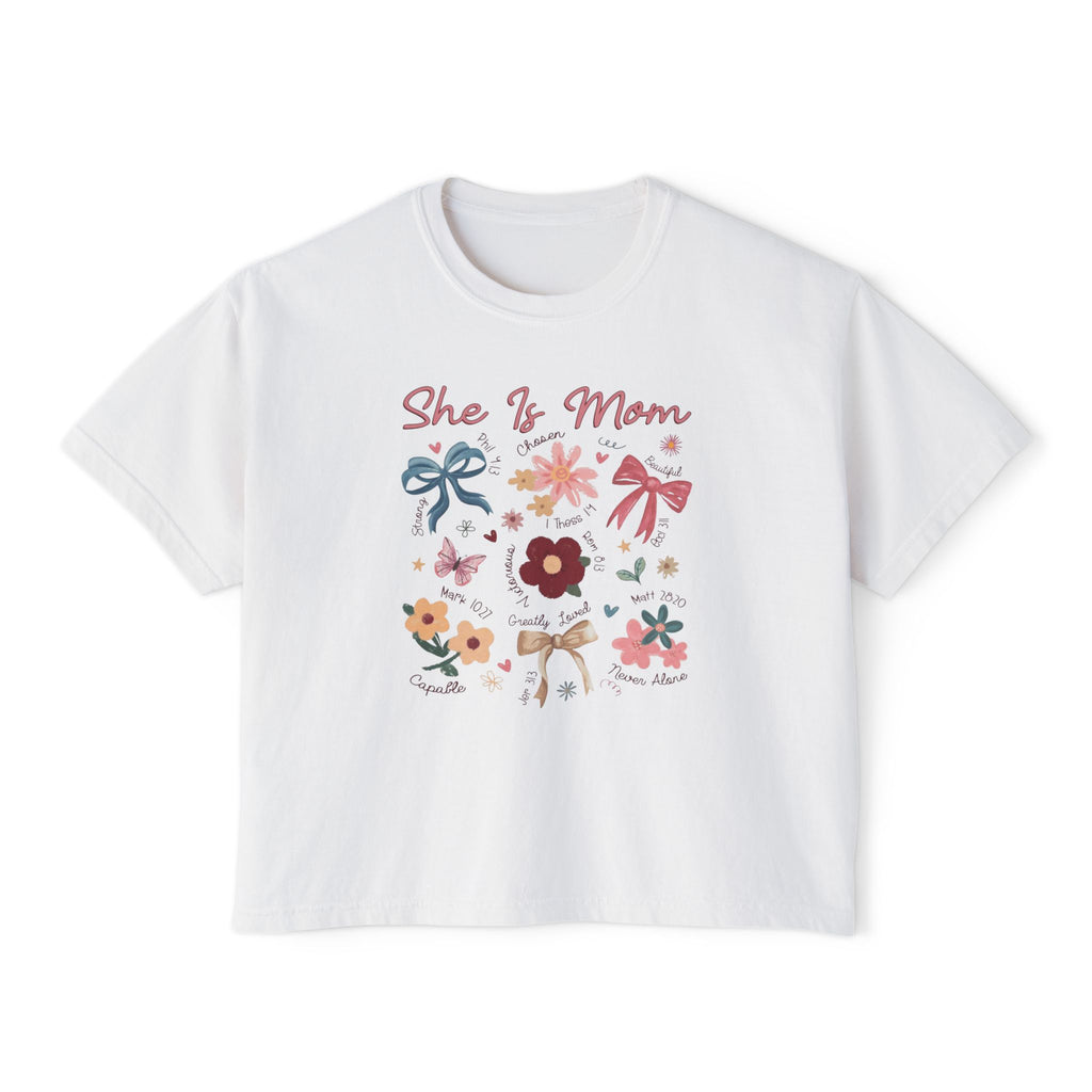 She Is Mom Floral Boxy Tee  Cute Mother’s Day Floral Graphic Shirt