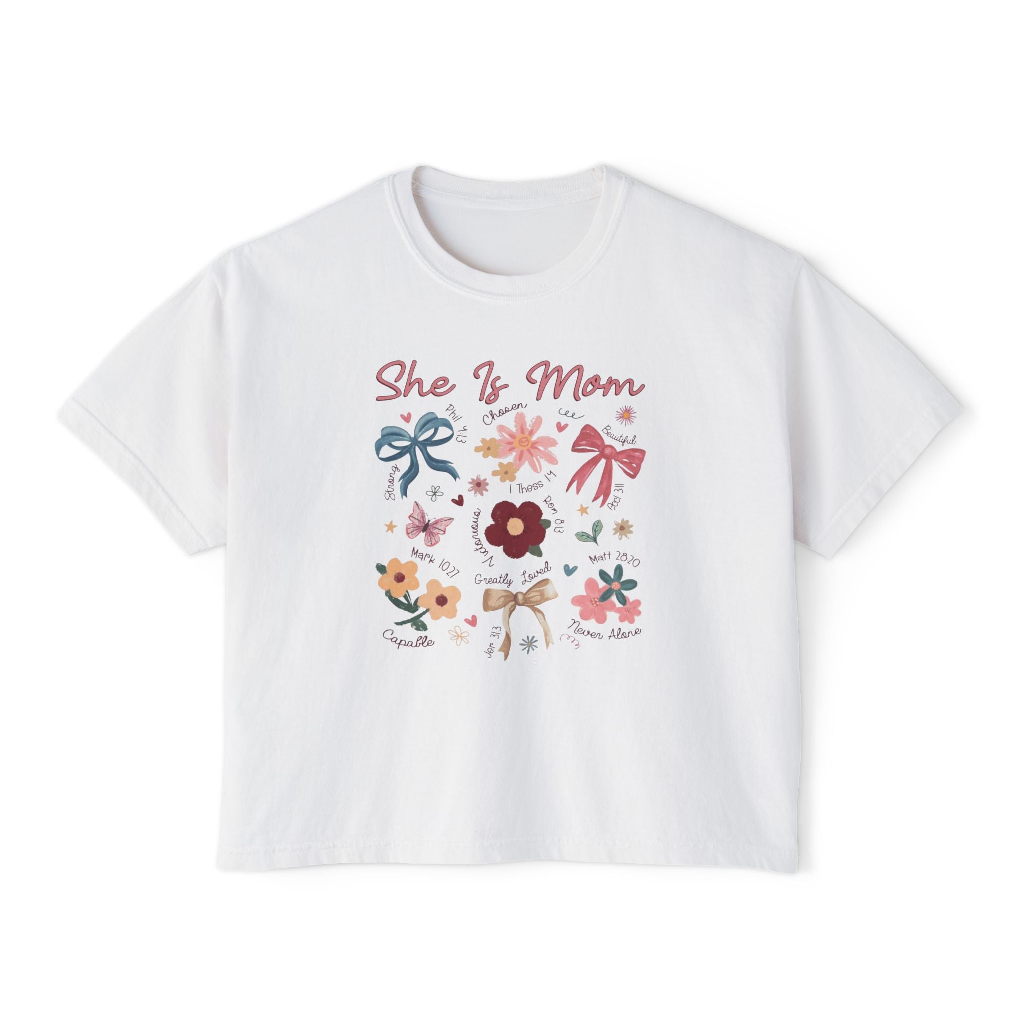 She Is Mom Floral Boxy Tee  Cute Mother’s Day Floral Graphic Shirt