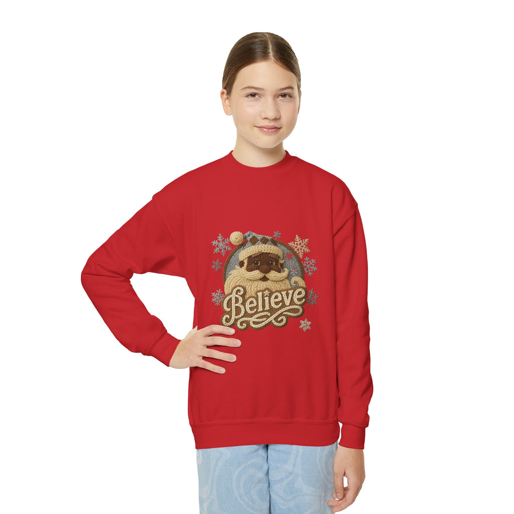 Youth Sweatshirt  'Believe' Cozy Sloth Holiday Crewneck