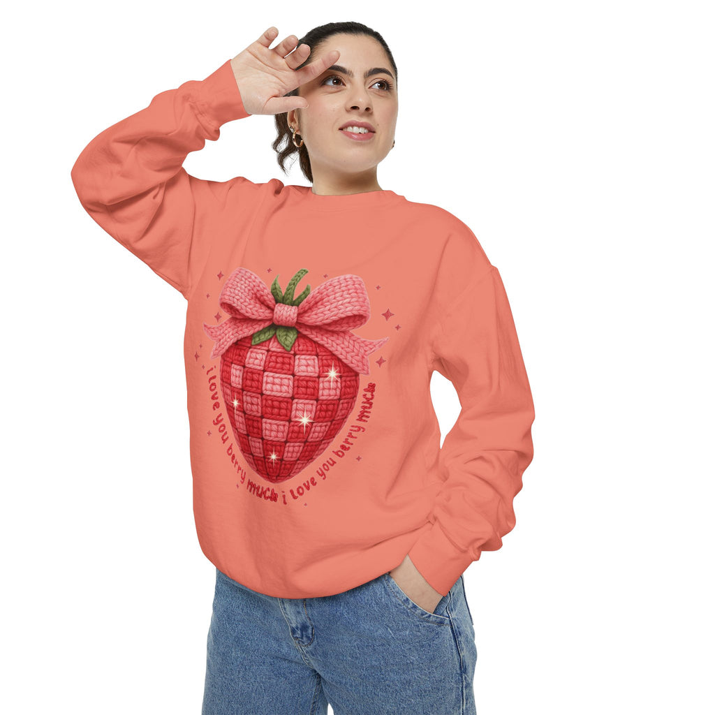 Strawberry Bow Sweatshirt  "I Love You Berry Much" Cute Valentine Pullover