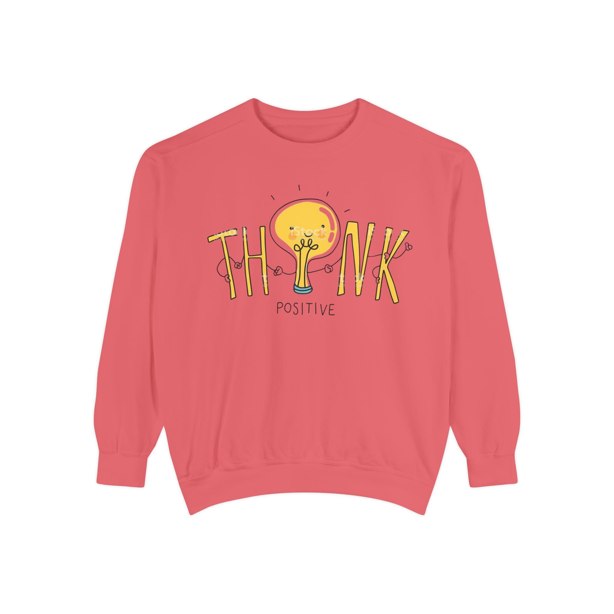 Think Positive Sweatshirt  Cute Lightbulb Graphic Positive Vibes Crewneck