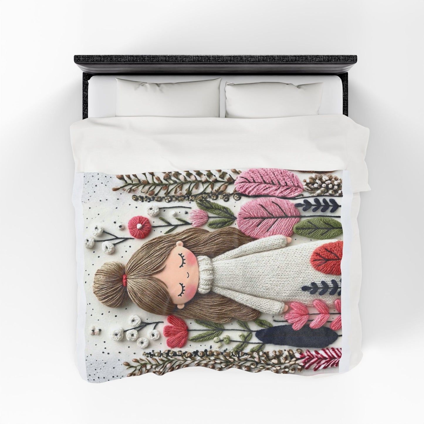 Plush Blanket — Cozy Girl in Floral Meadow Velveteen Throw