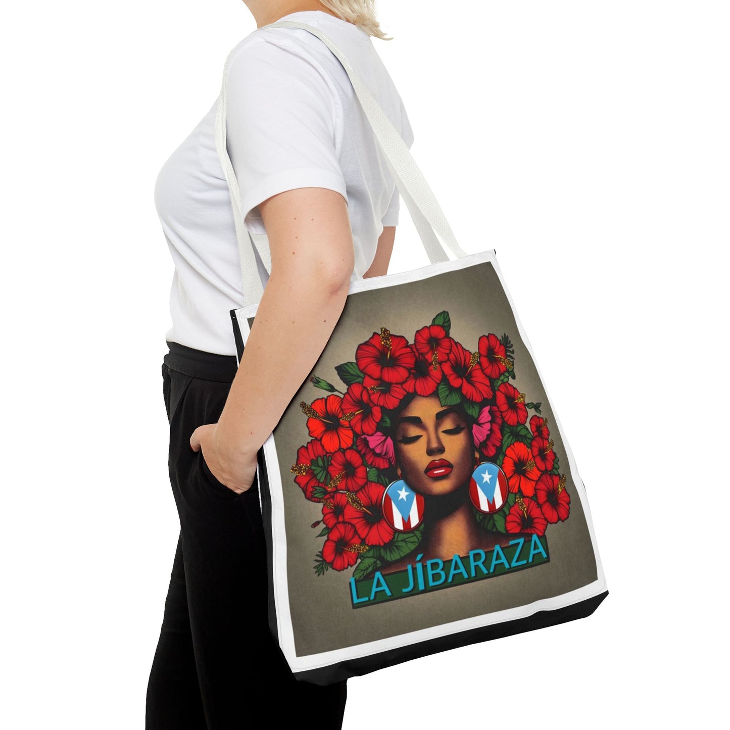 La Jíbara Tote Bag — Puerto Rican Floral Portrait Canvas Tote Puerto Rico Christmas Tote