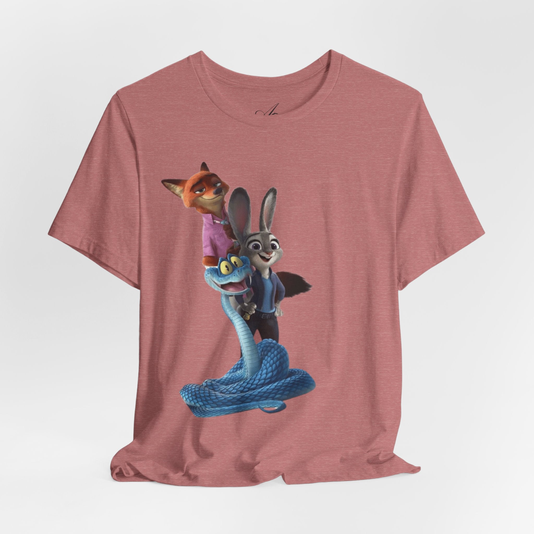 Animated Character Tee — Cute Fox & Bunny Stack Graphic T-Shirt  cartoon-style Christmas artwork