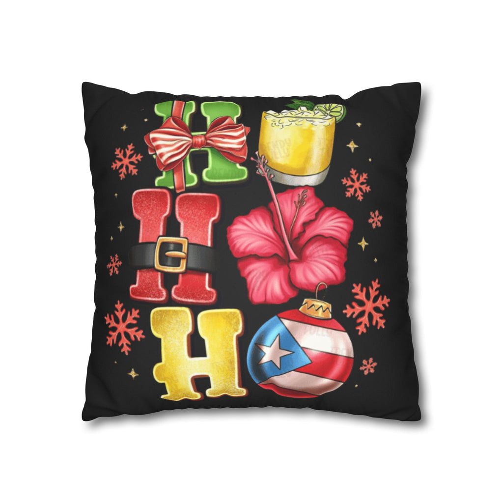 Holiday HOHO Pillow Cover  Puerto Rico Ornament, Hibiscus & Coquito Christmas Throw Pillowcase