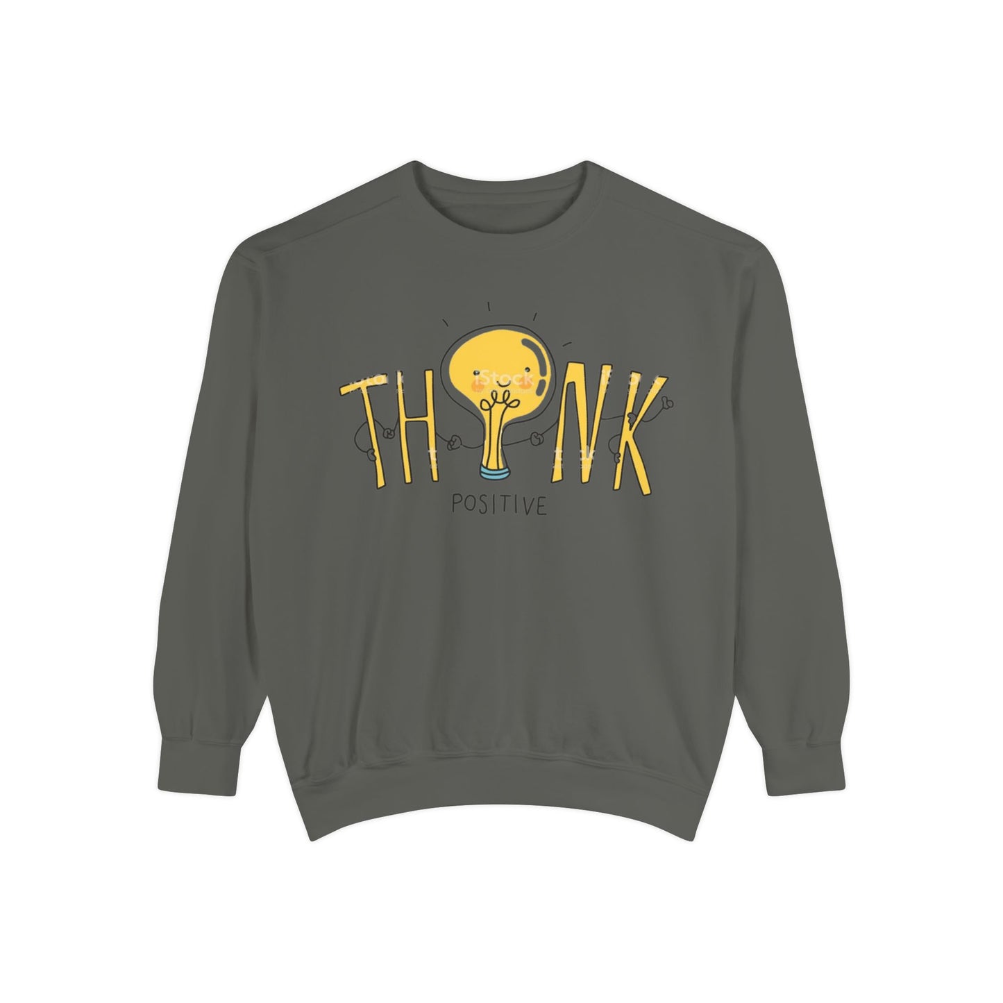 Think Positive Sweatshirt  Cute Lightbulb Graphic Positive Vibes Crewneck