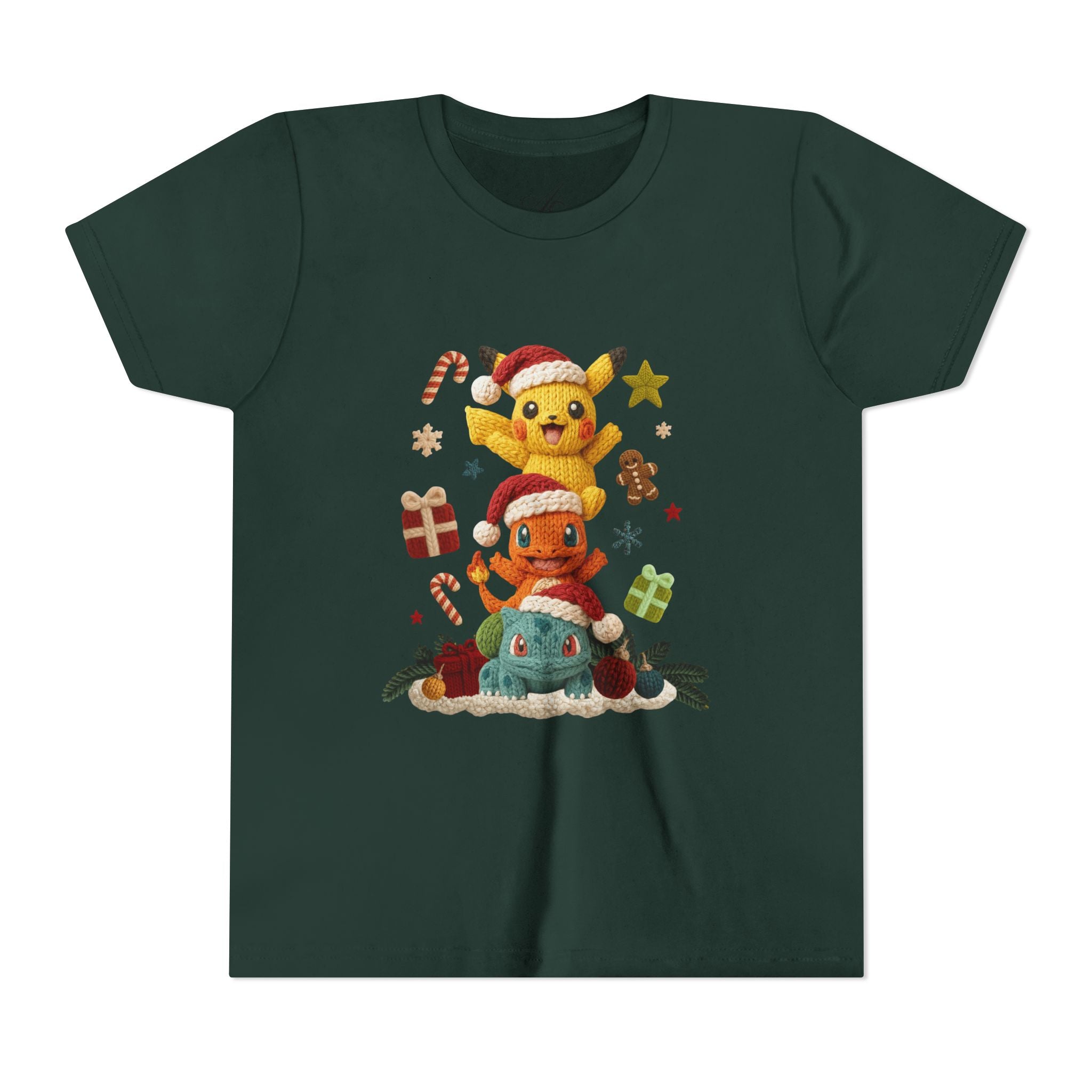 Kids Holiday Tee  Cute Stacked cartoon Characters Christmas Design