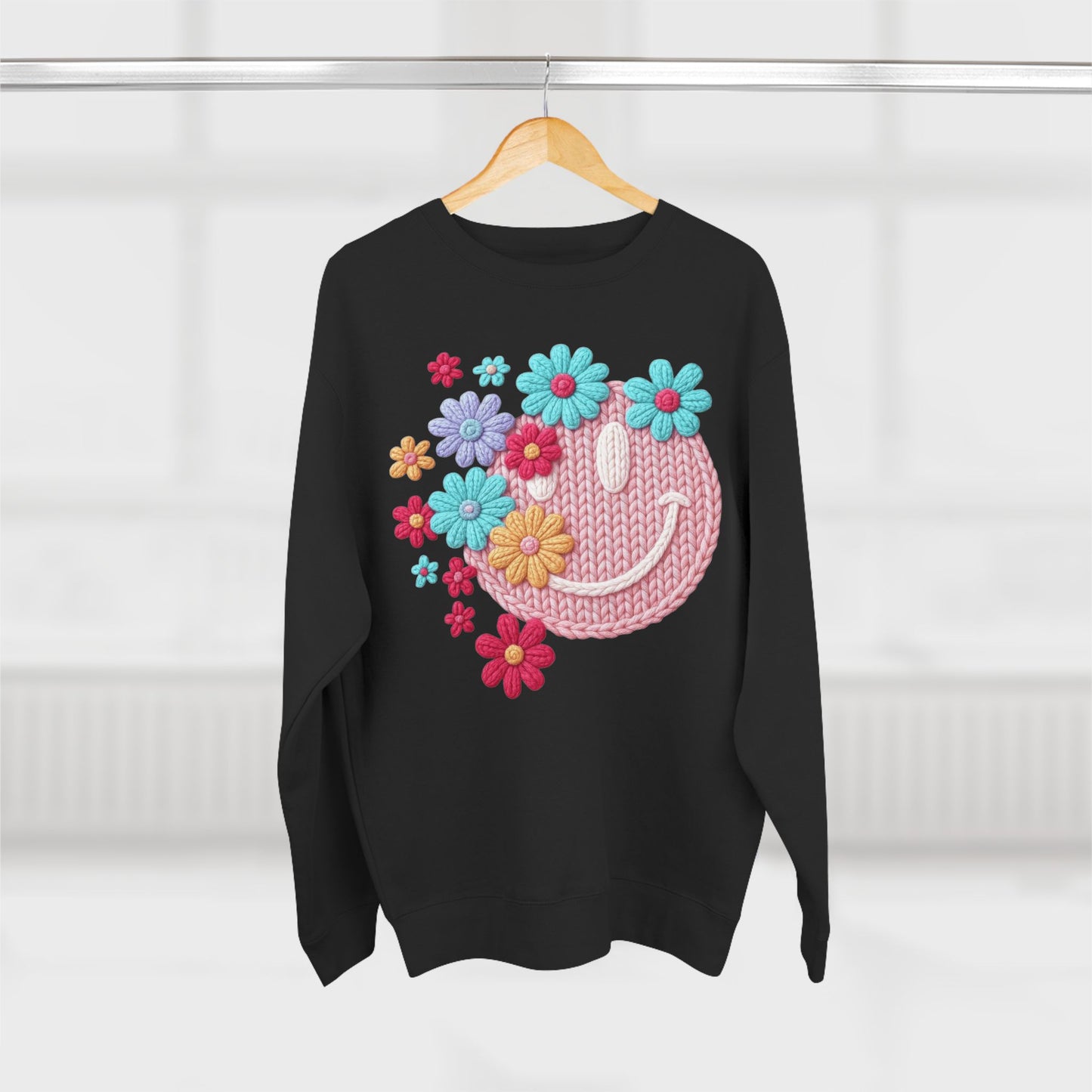 Floral Knit Smile Sweatshirt Cozy, Unbothered