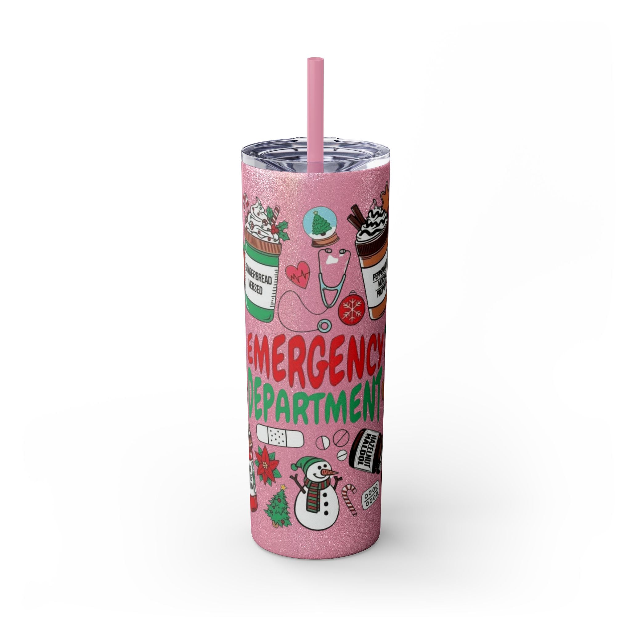 Emergency Department Nurse Christmas Skinny Tumbler - 20oz Holiday Medical Travel Cup with Straw Medical Christmas Mug