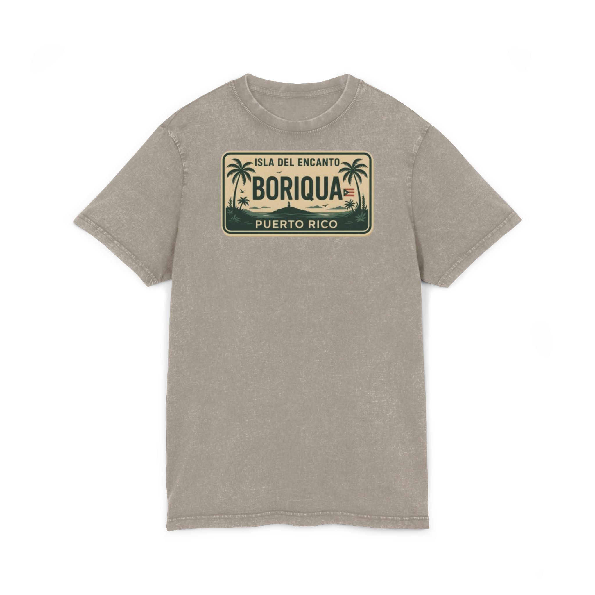 Boriqua Puerto Rico Vintage Acid-Wash Tee  Isla del Encanto License Plate Design