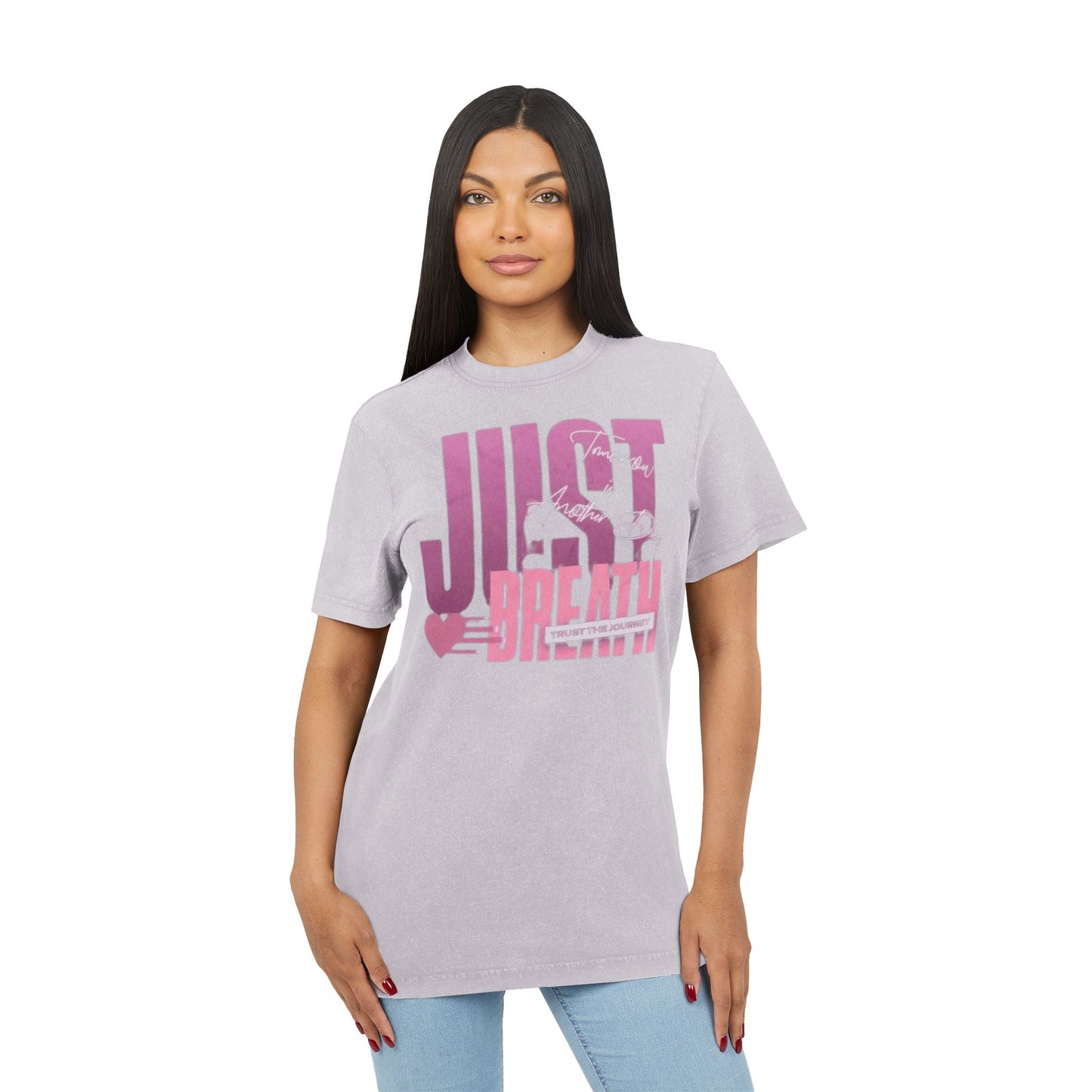 Just Breathe Acid-Wash Tee  Relaxed Pink Graphic T-Shirt