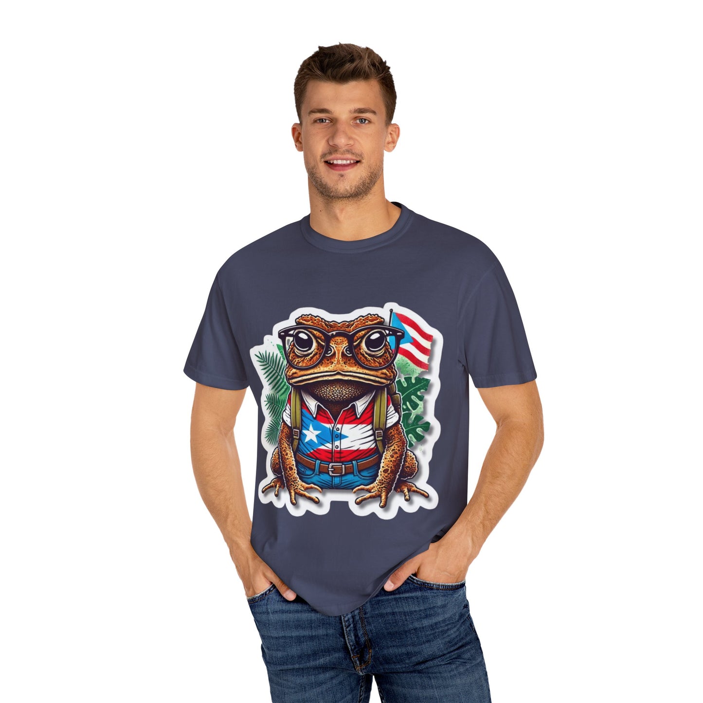 Puerto rico Patriotic Frog T-Shirt, Unisex Garment-Dyed Tee for Nature Lovers, Summer Parties, Luce tu orgullo puertorriqueño con estilo PR
